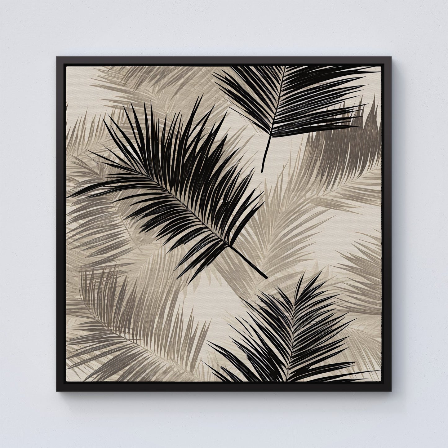 Black And White Tropical Palm Leaves Framed Canvas