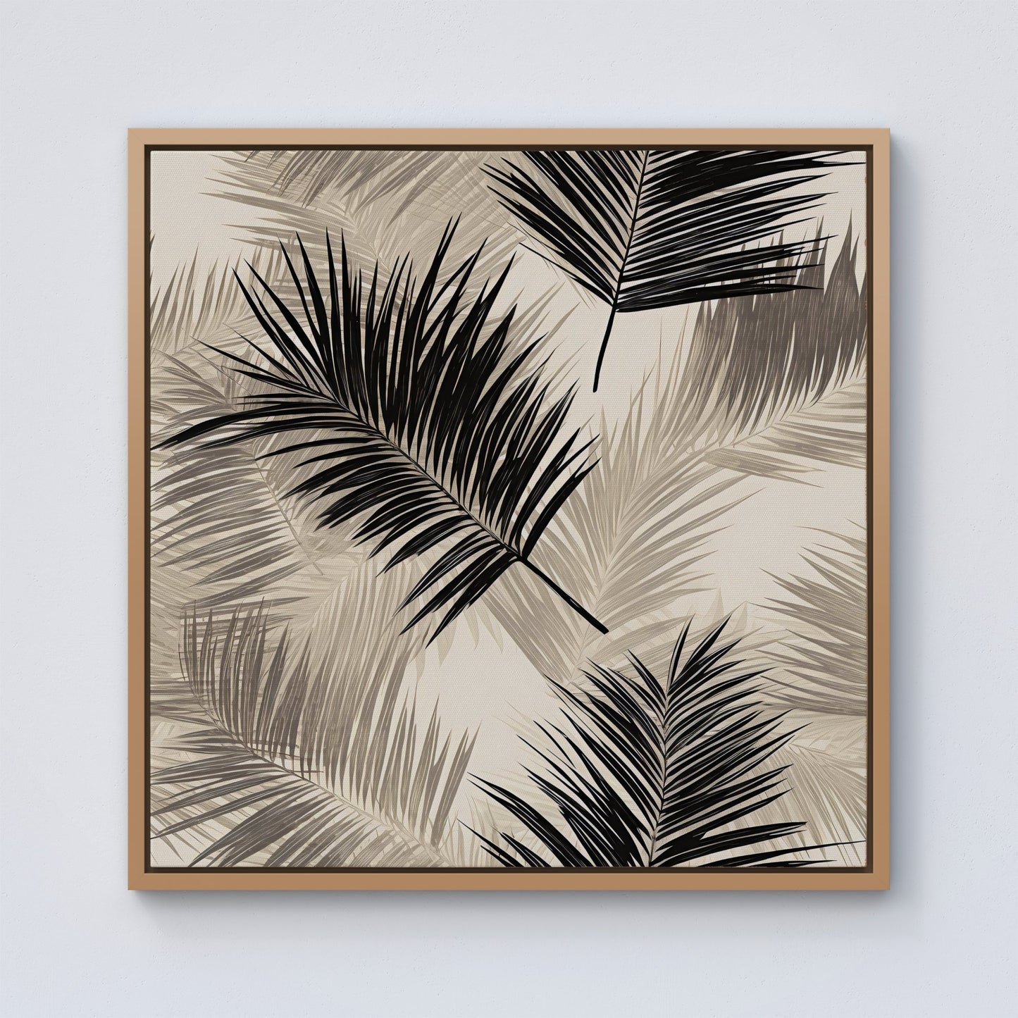 Black And White Tropical Palm Leaves Framed Canvas