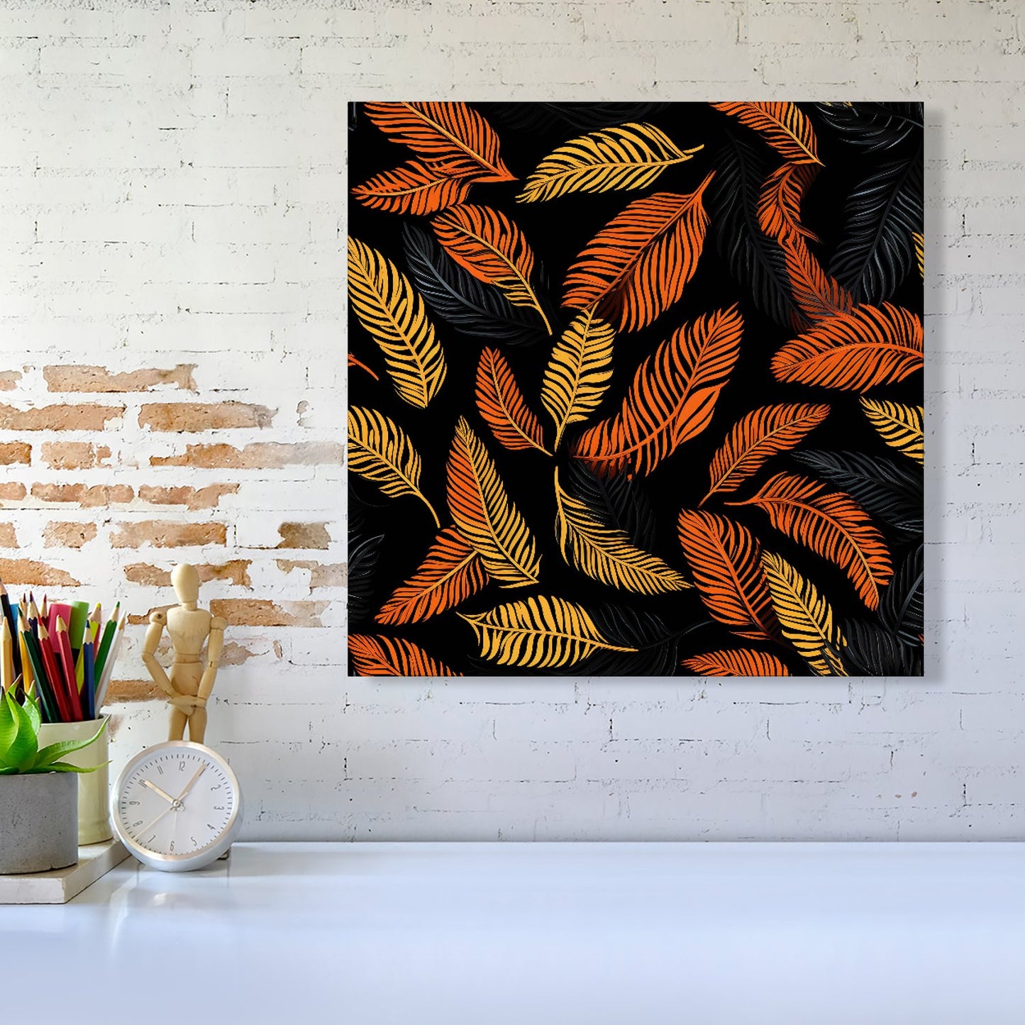 Orange Feather Leaves Canvas