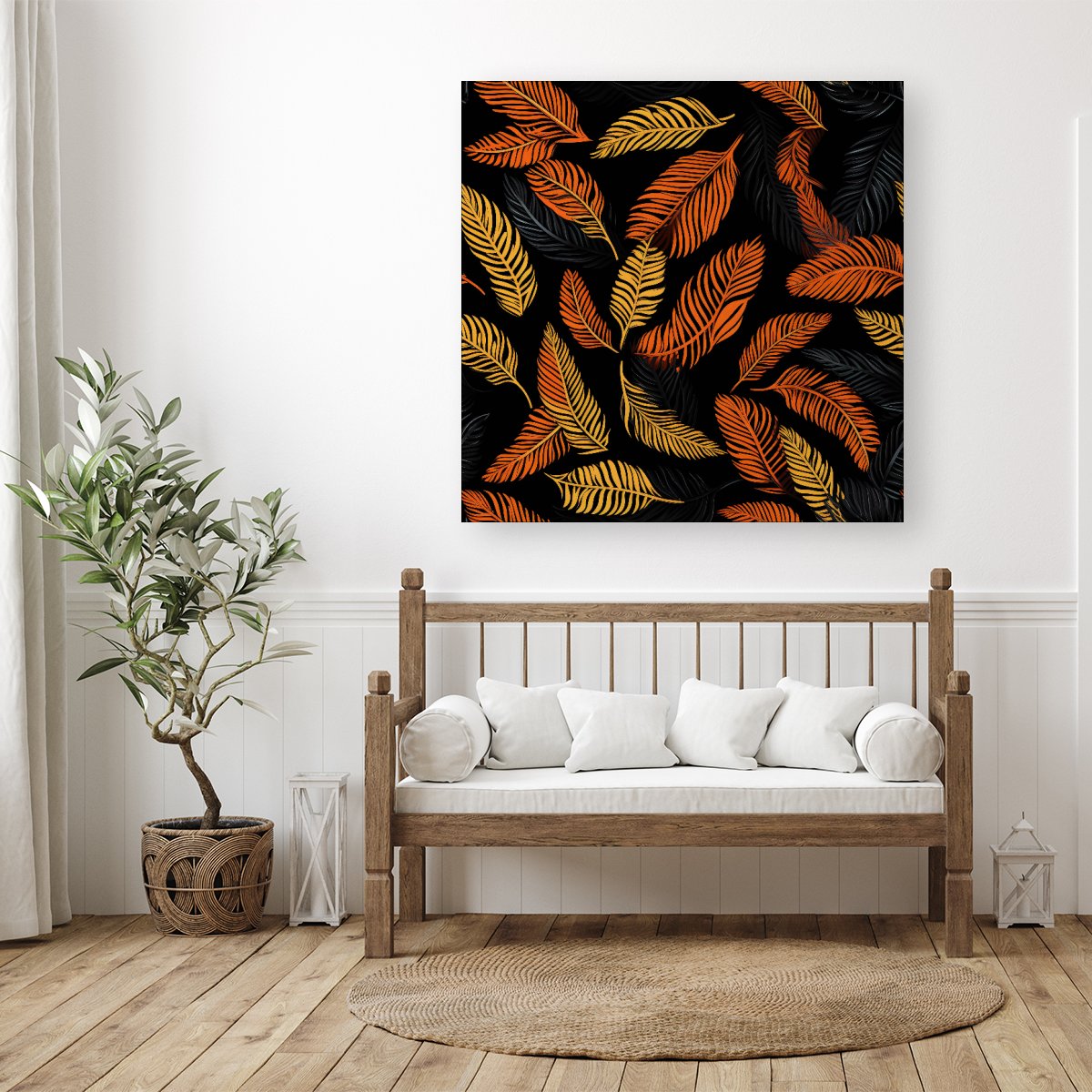 Orange Feather Leaves Canvas