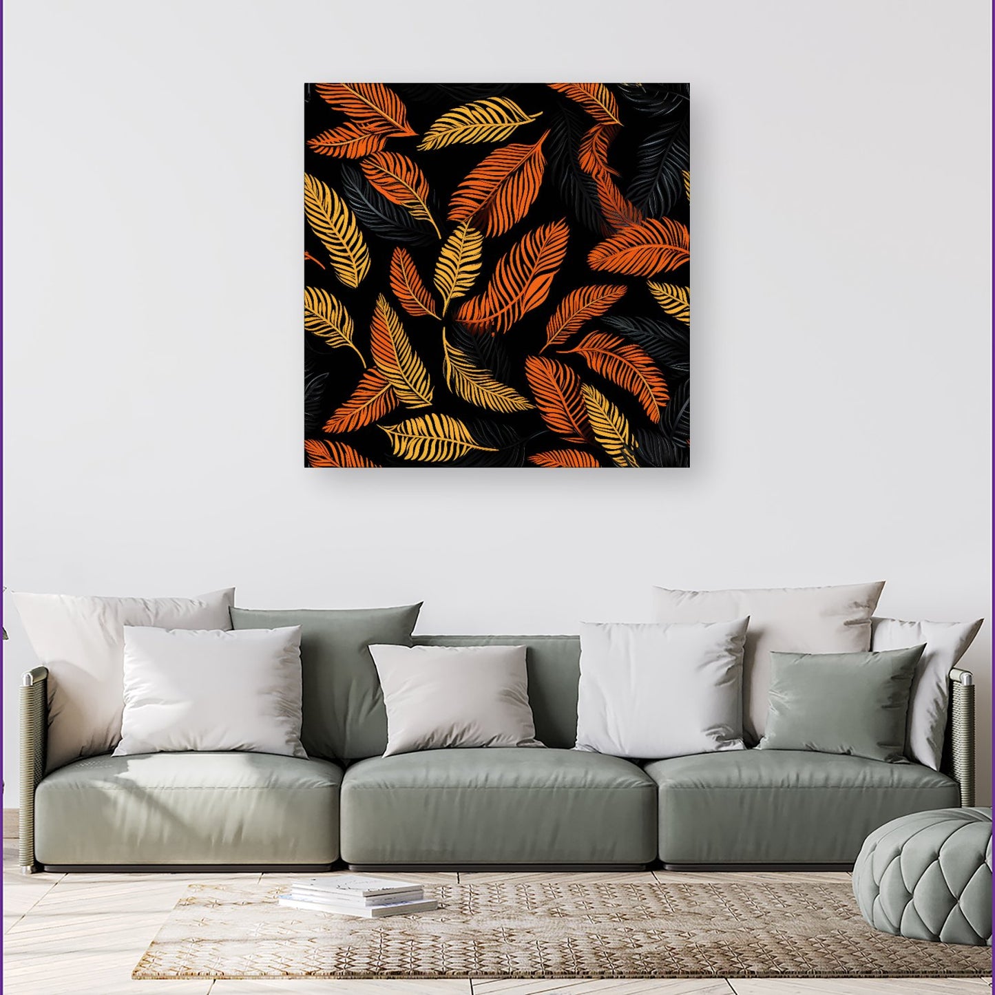 Orange Feather Leaves Canvas