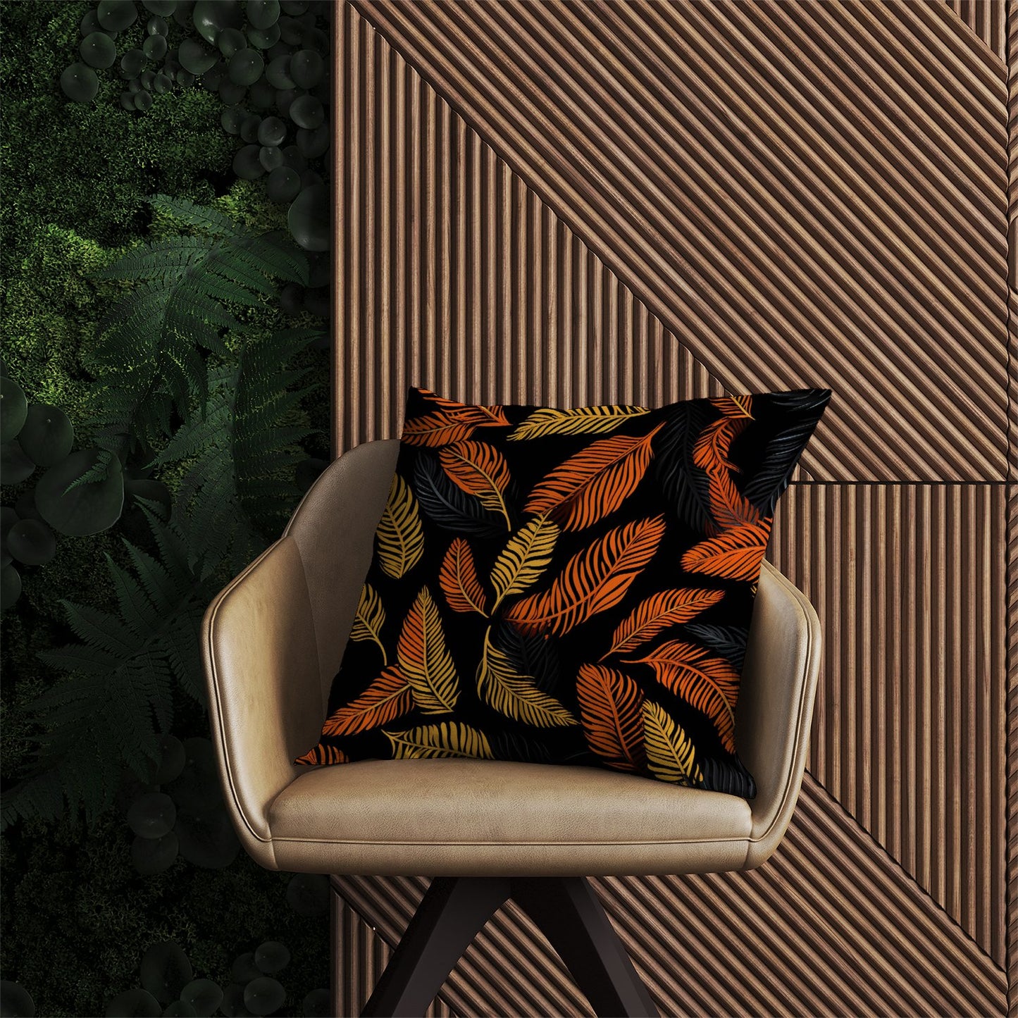 Orange Feather Leaves Outdoor Cushion