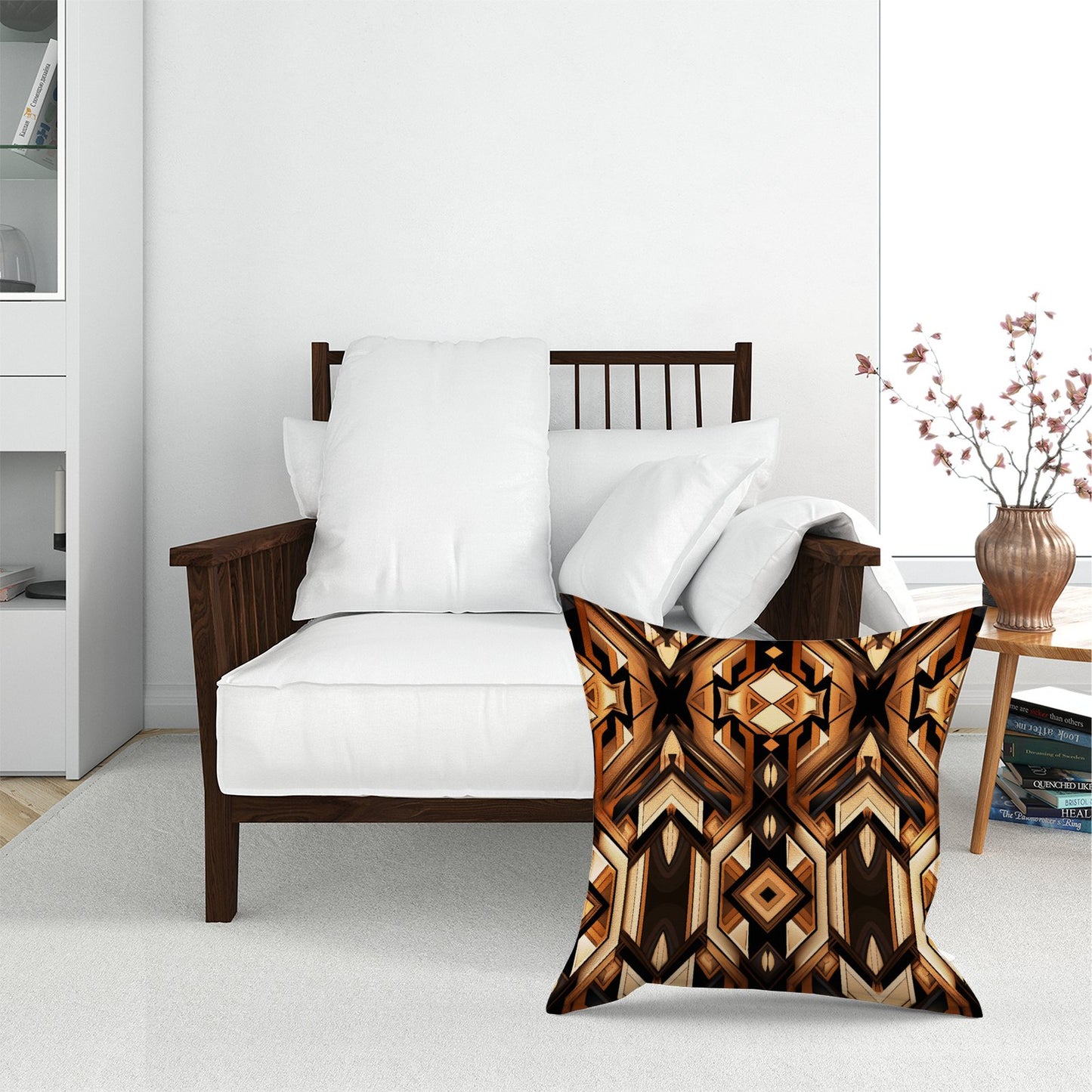 Black And Brown Intricate Pattern Floor Cushion