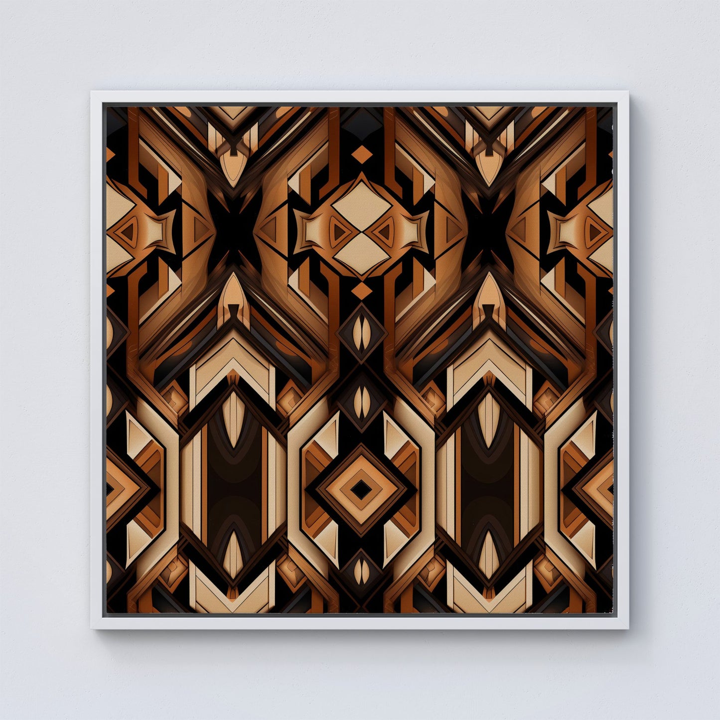 Black And Brown Intricate Pattern Framed Canvas