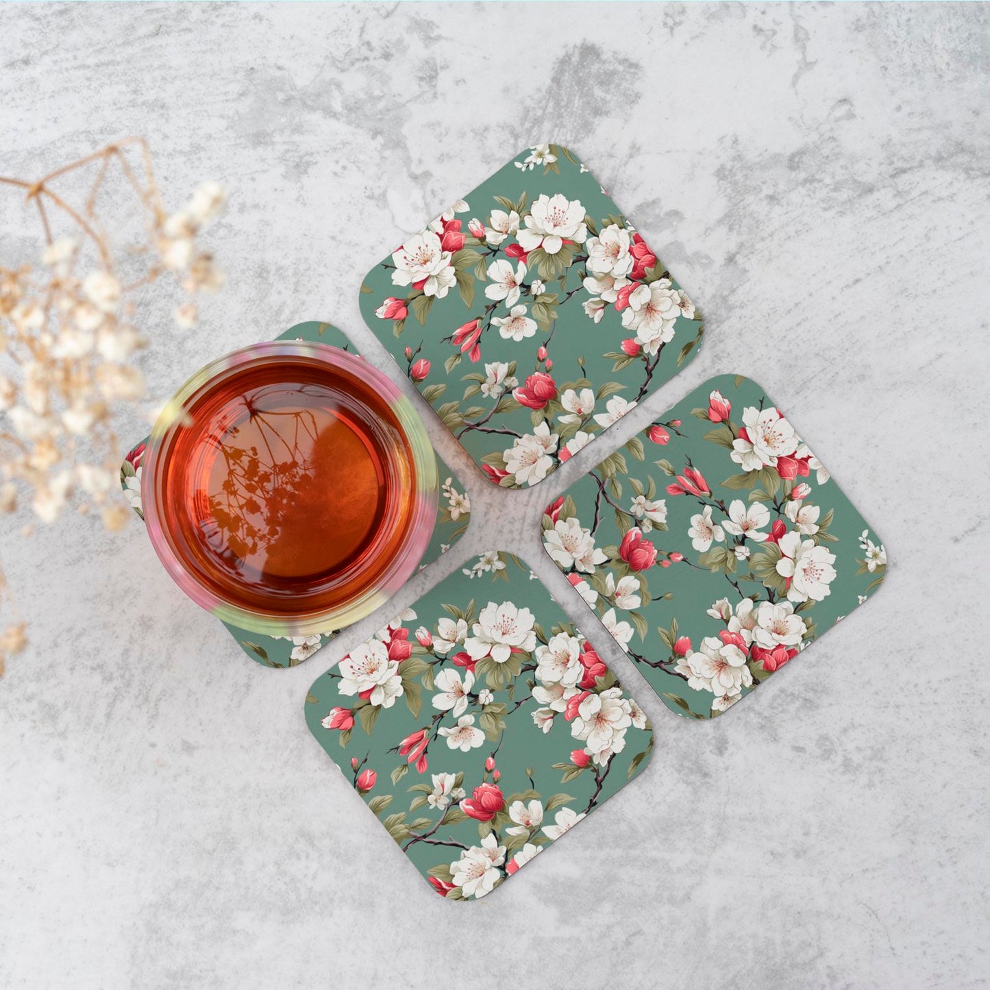 Pink And White Blossom Coasters