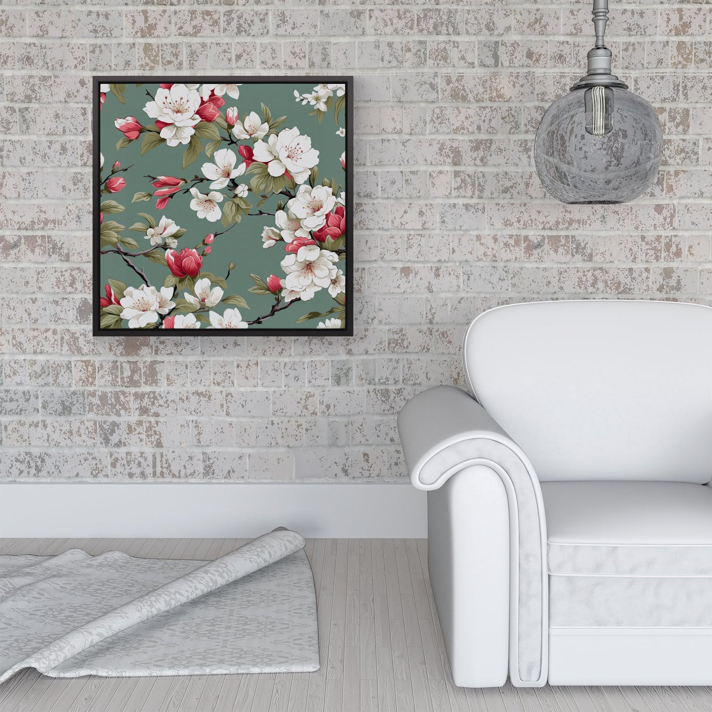 Pink And White Blossom Framed Canvas