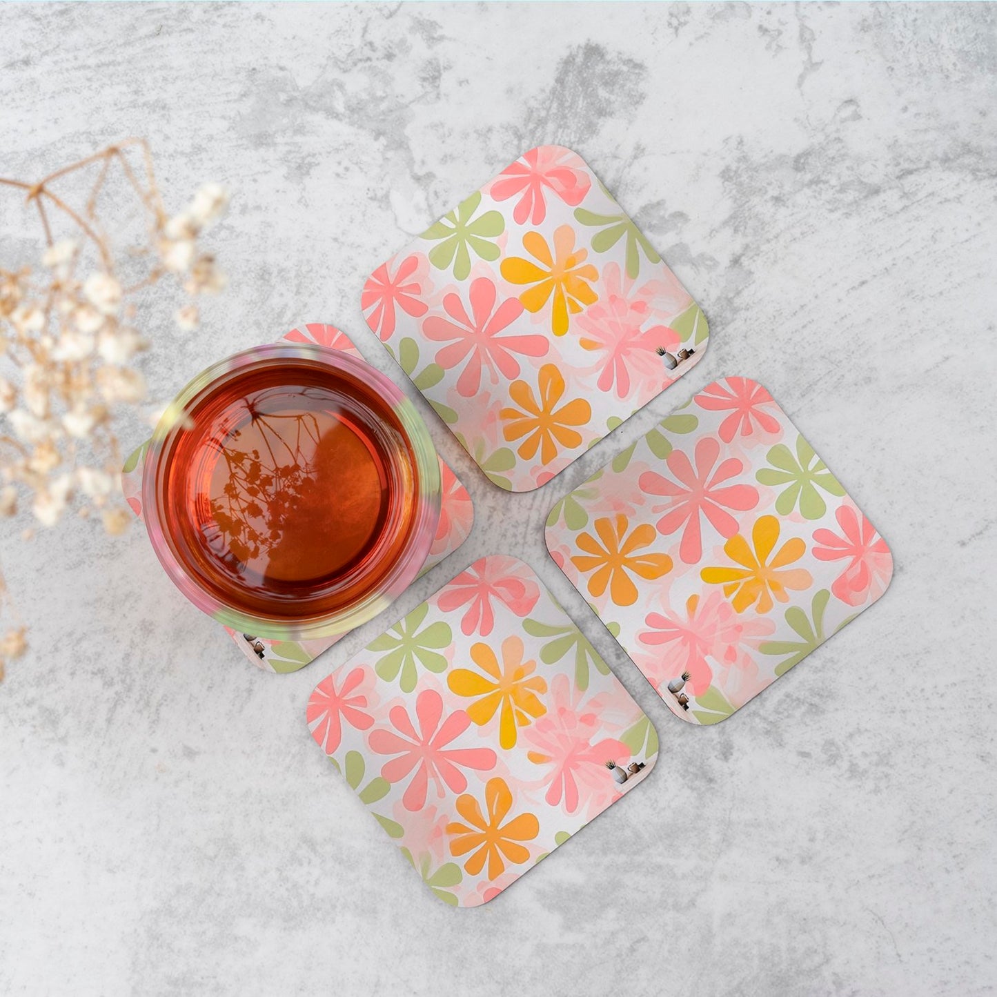 Yellow And Pink Flowers Coasters