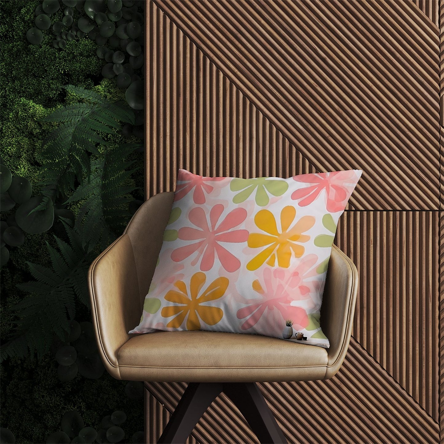 Yellow And Pink Flowers Outdoor Cushion