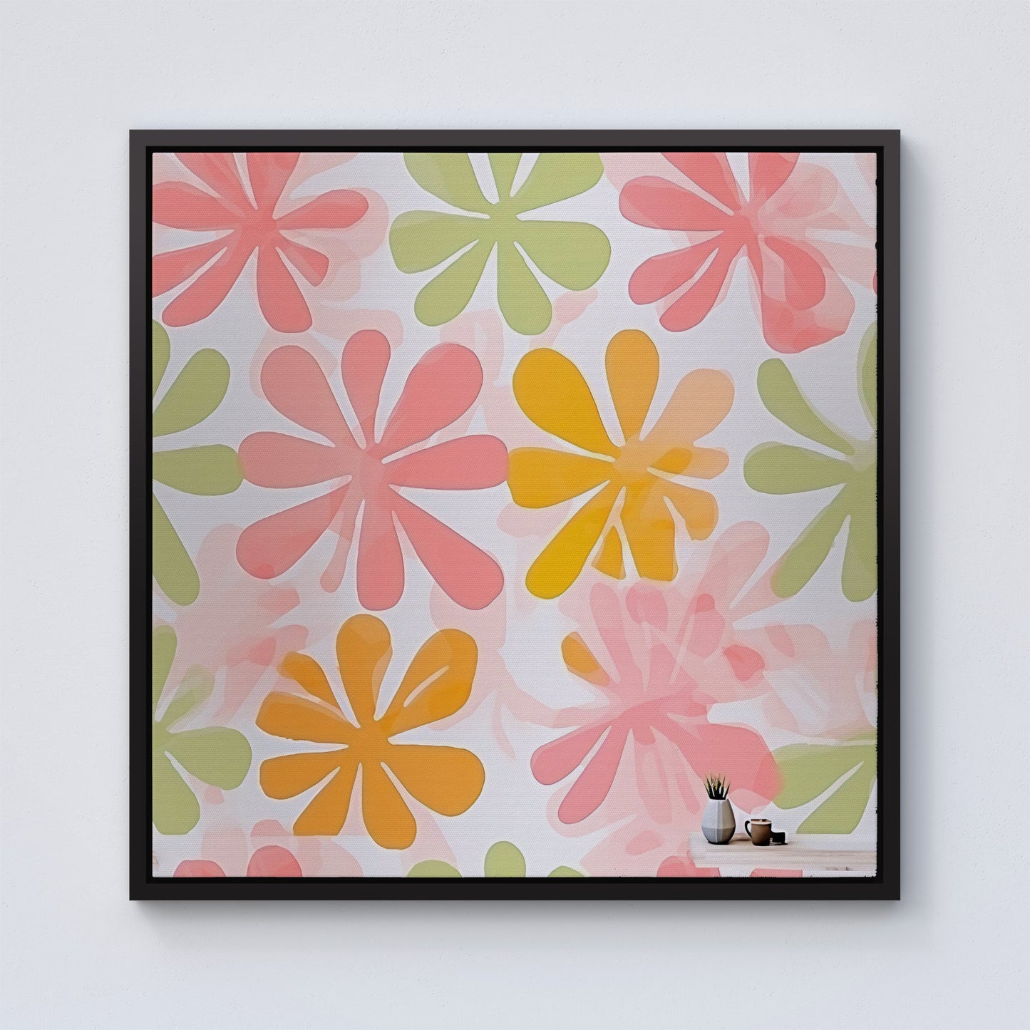Yellow And Pink Flowers Framed Canvas