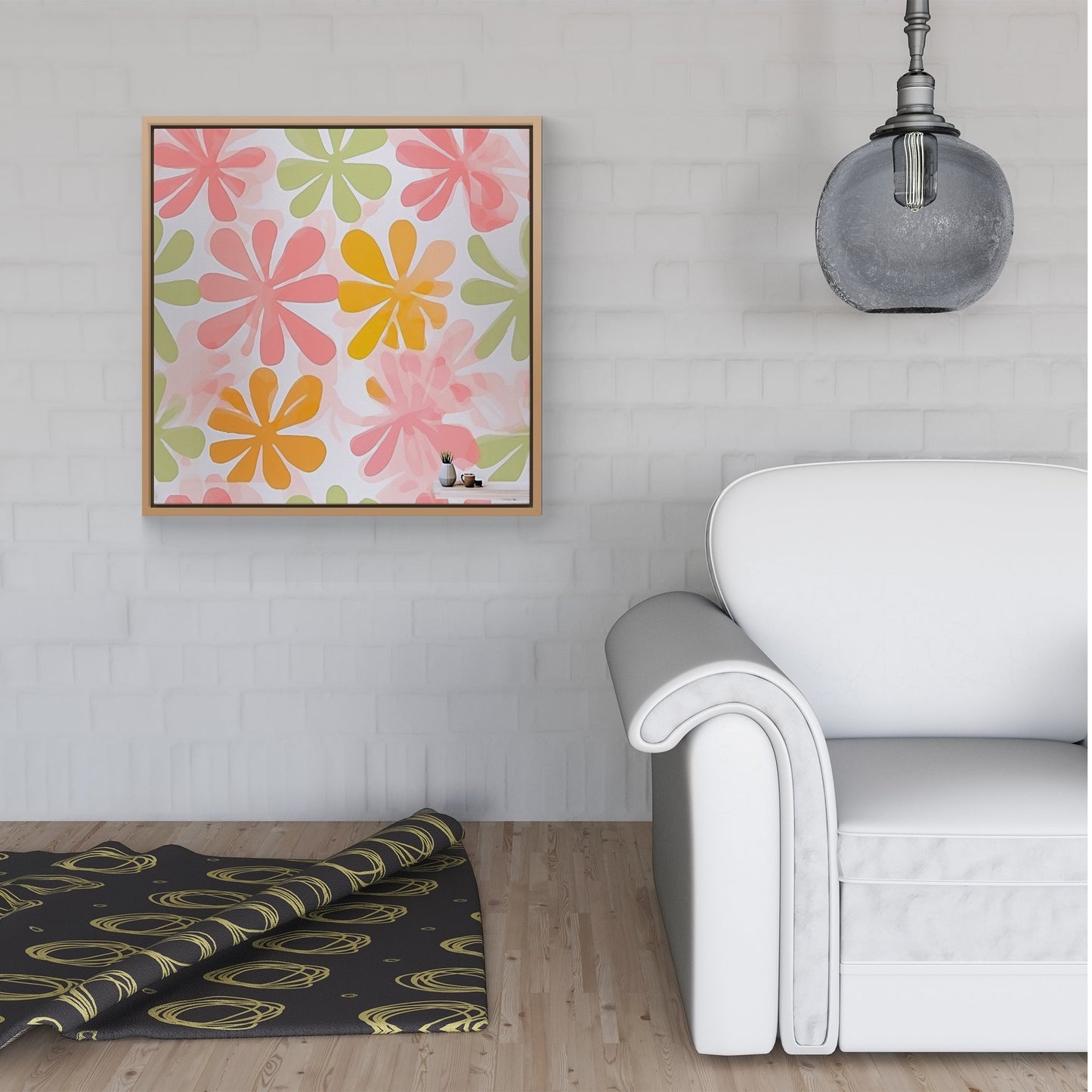 Yellow And Pink Flowers Framed Canvas