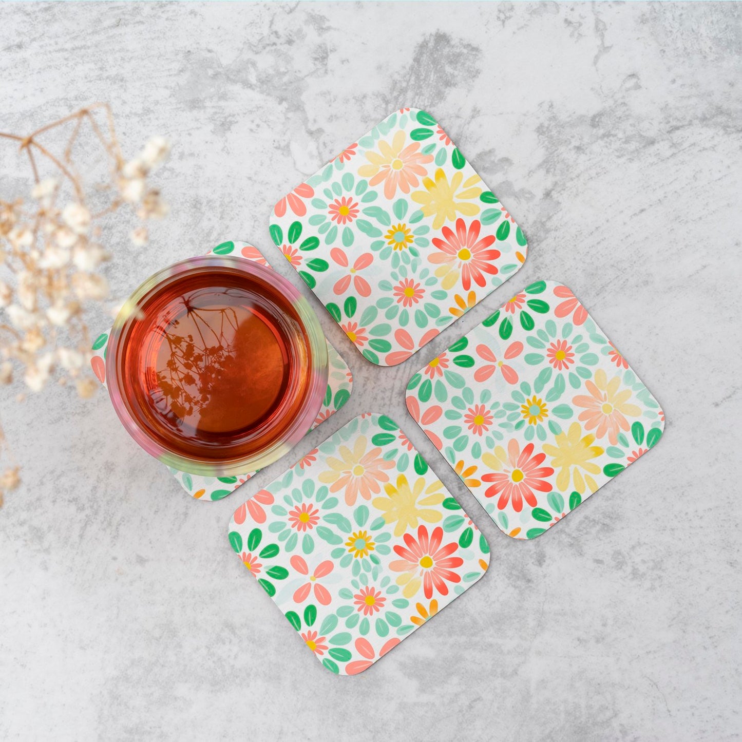 Green and Yellow Flowers Coasters