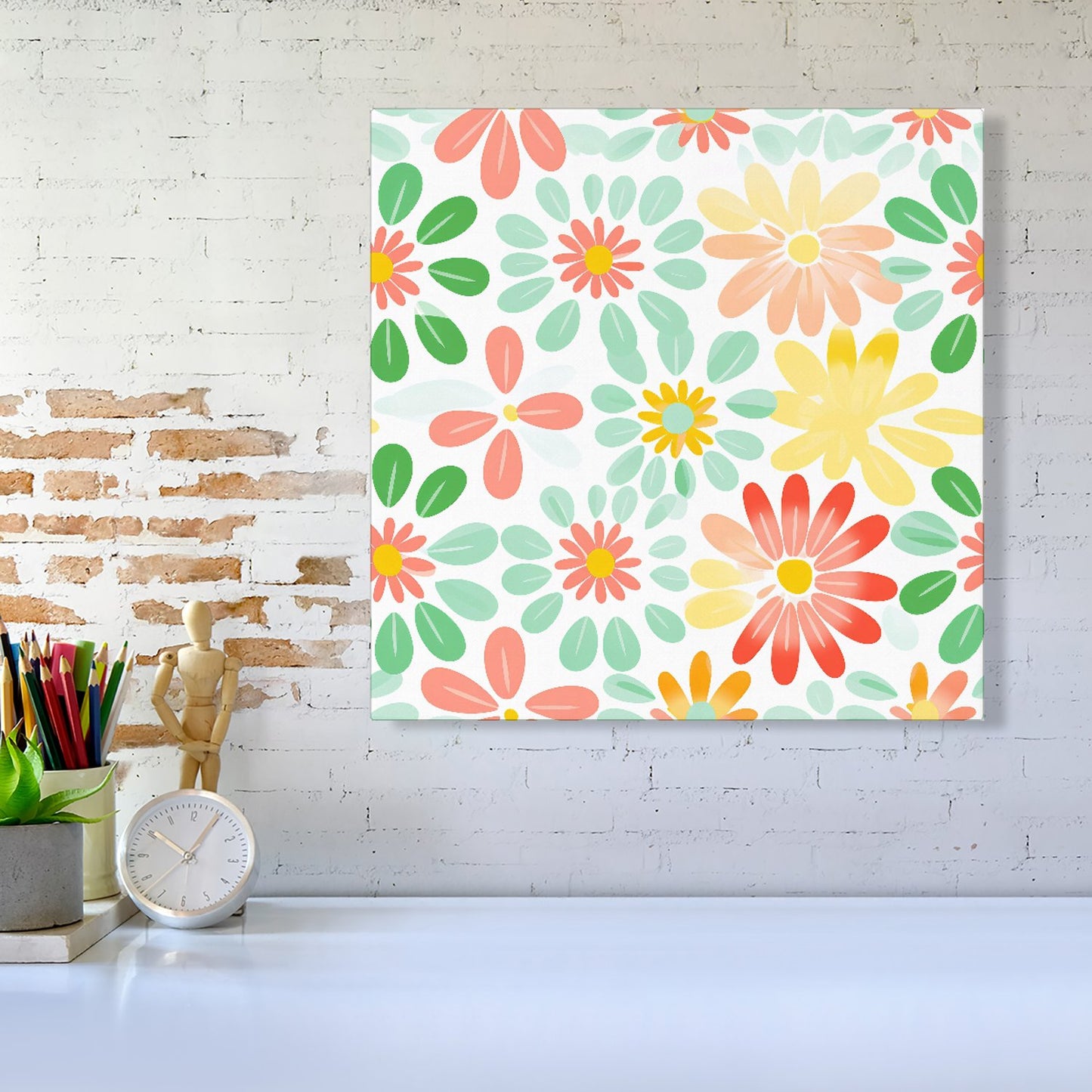 Green and Yellow Flowers Canvas