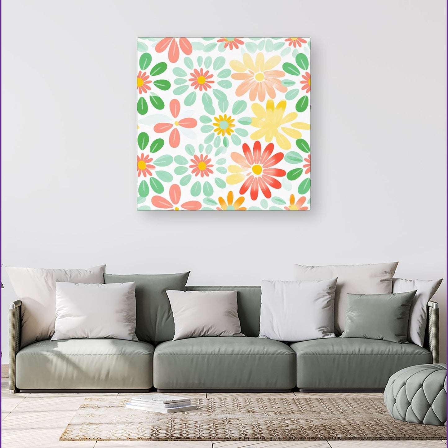 Green and Yellow Flowers Canvas