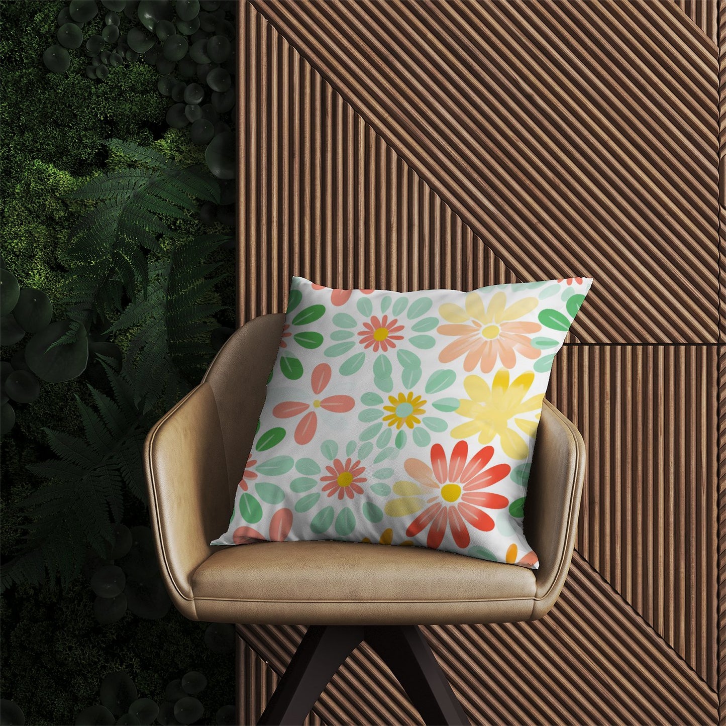 Green and Yellow Flowers Outdoor Cushion