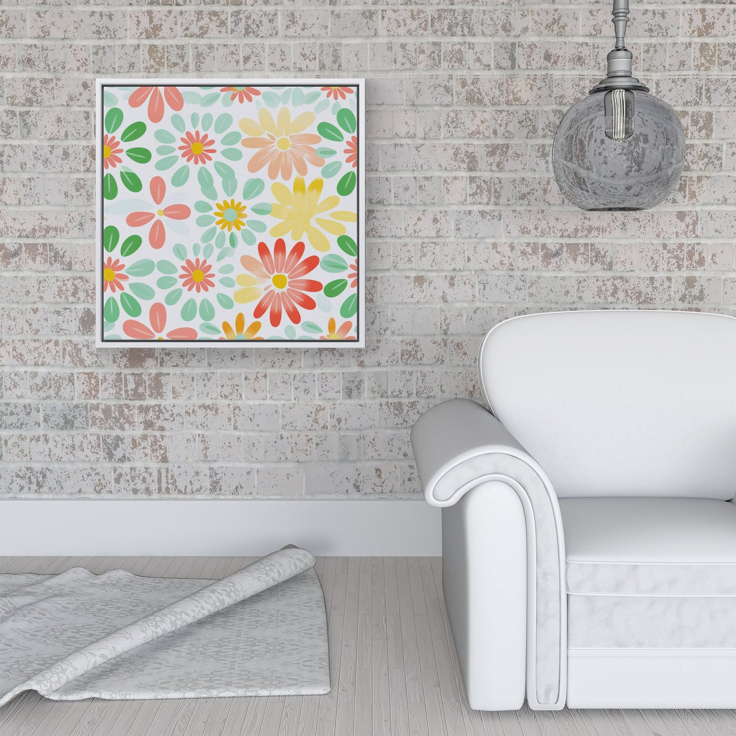 Green and Yellow Flowers Framed Canvas