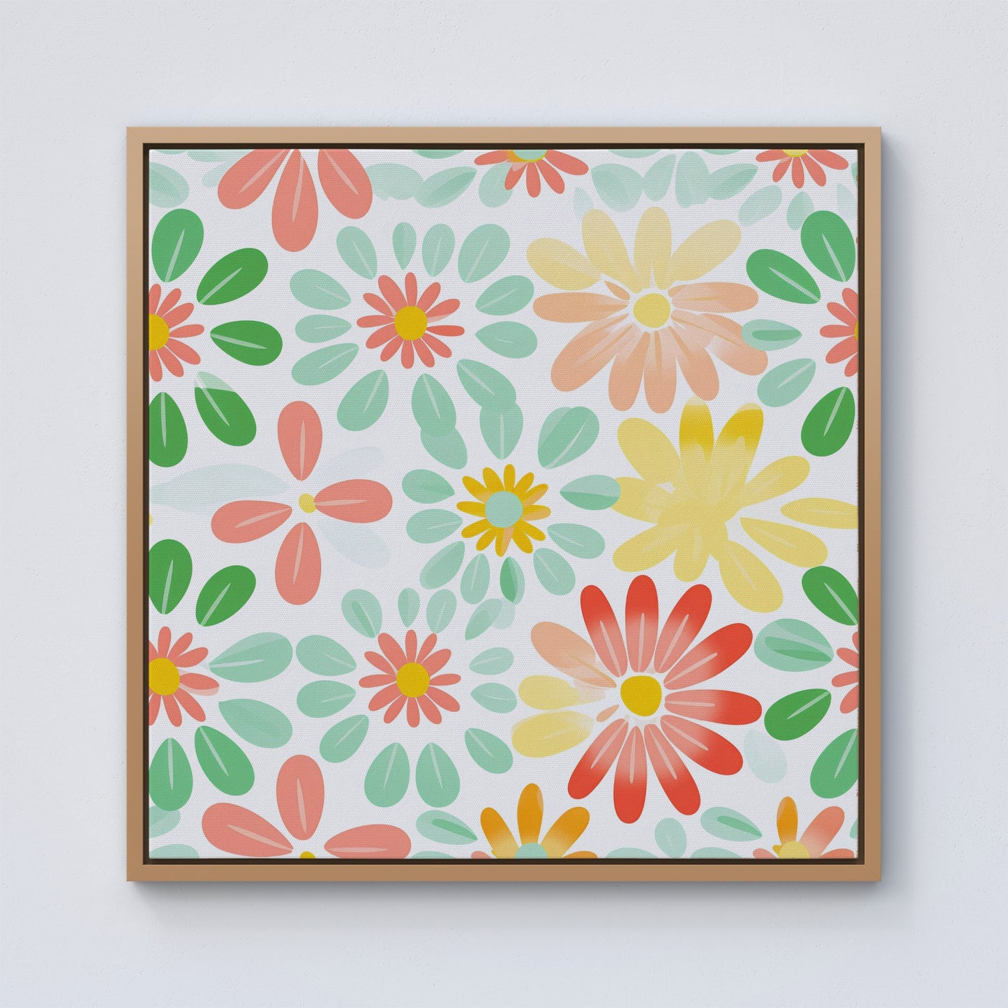 Green and Yellow Flowers Framed Canvas