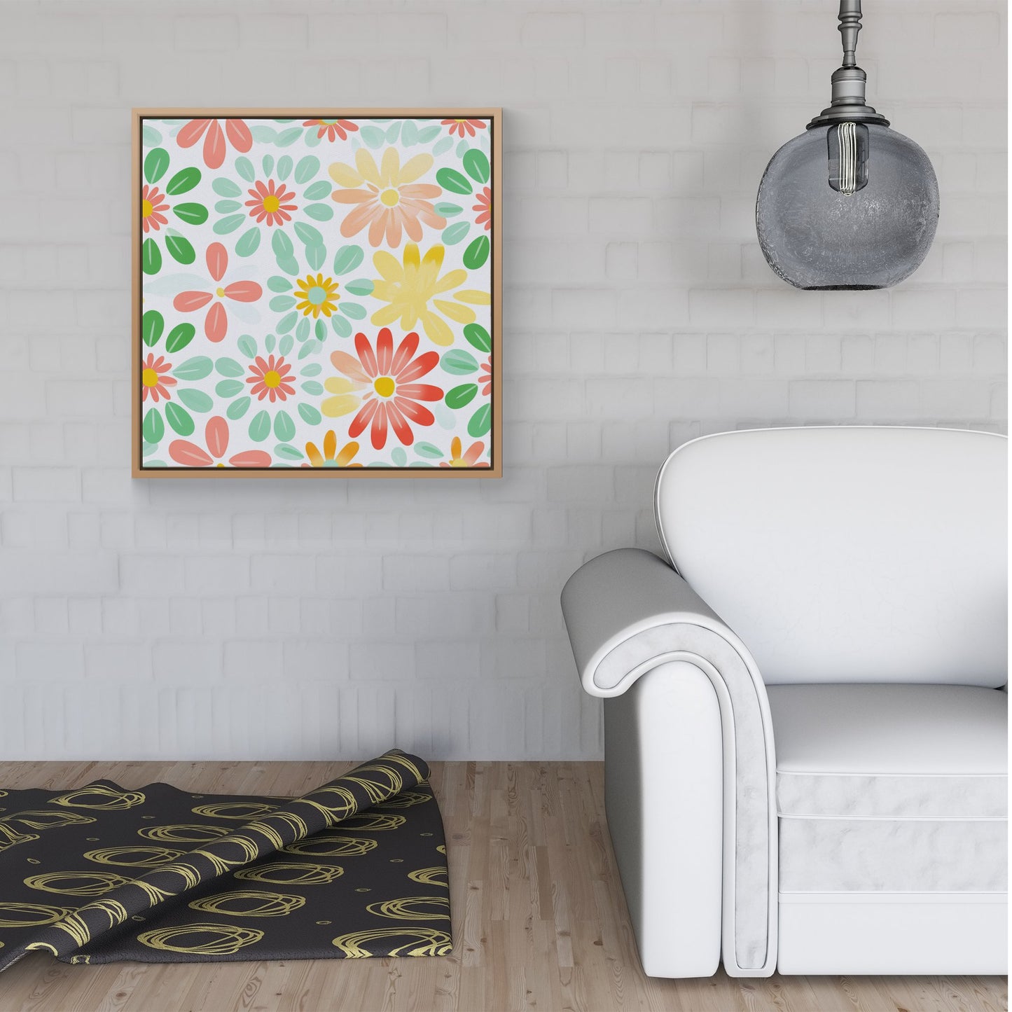 Green and Yellow Flowers Framed Canvas