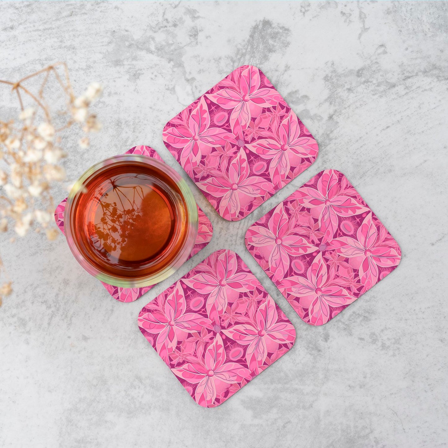 Pink Abstract Floral Design Coasters