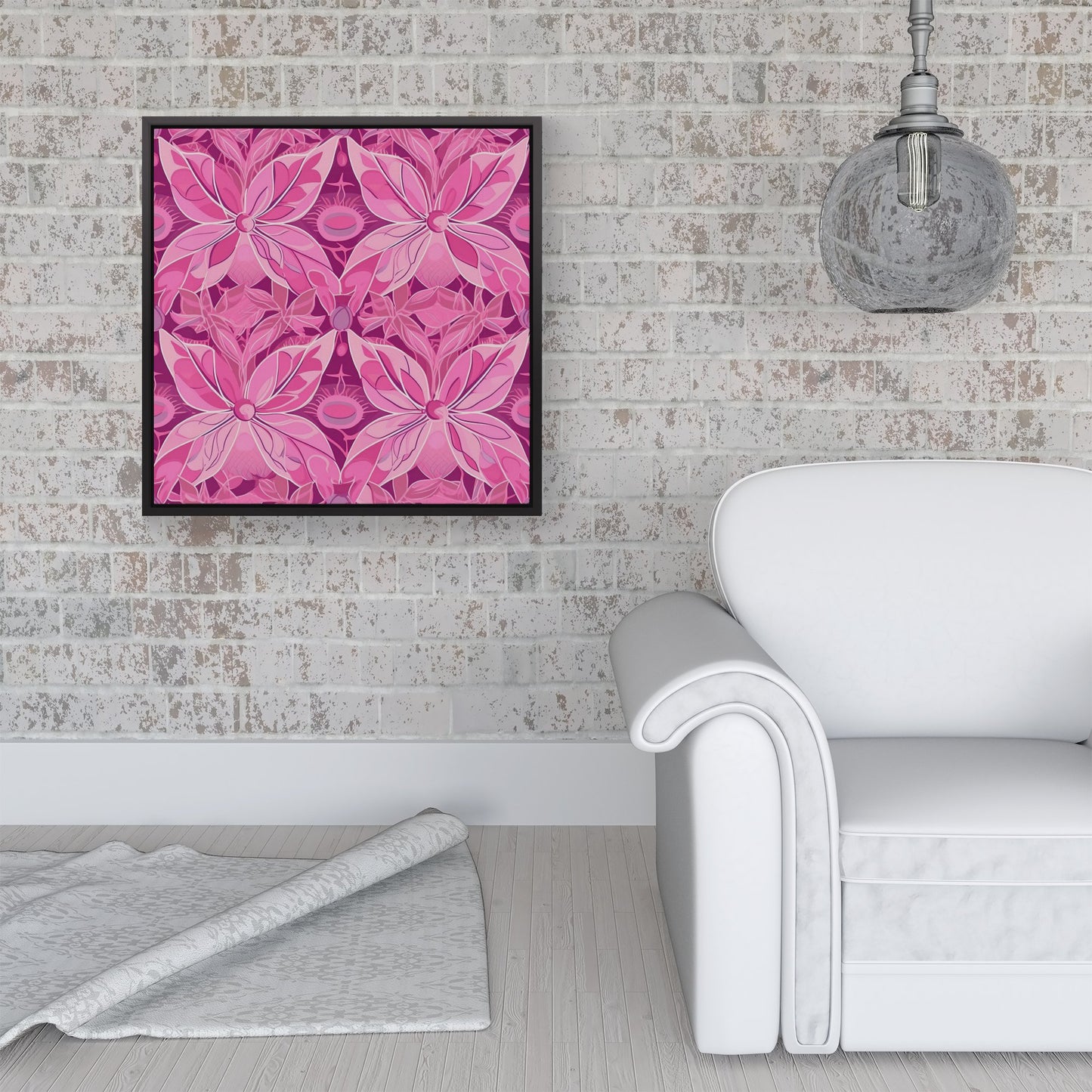 Pink Abstract Floral Design Framed Canvas