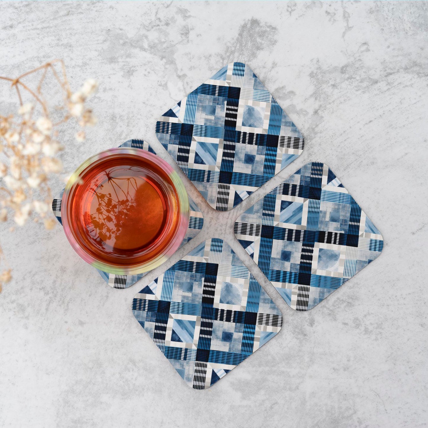 Checkered Square Black And Blue Coasters