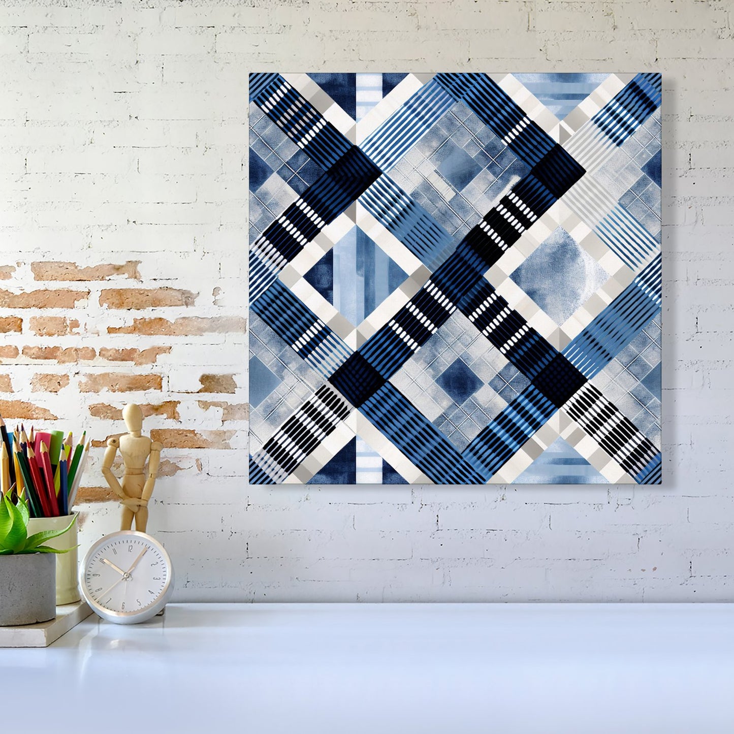 Checkered Square Black And Blue Canvas