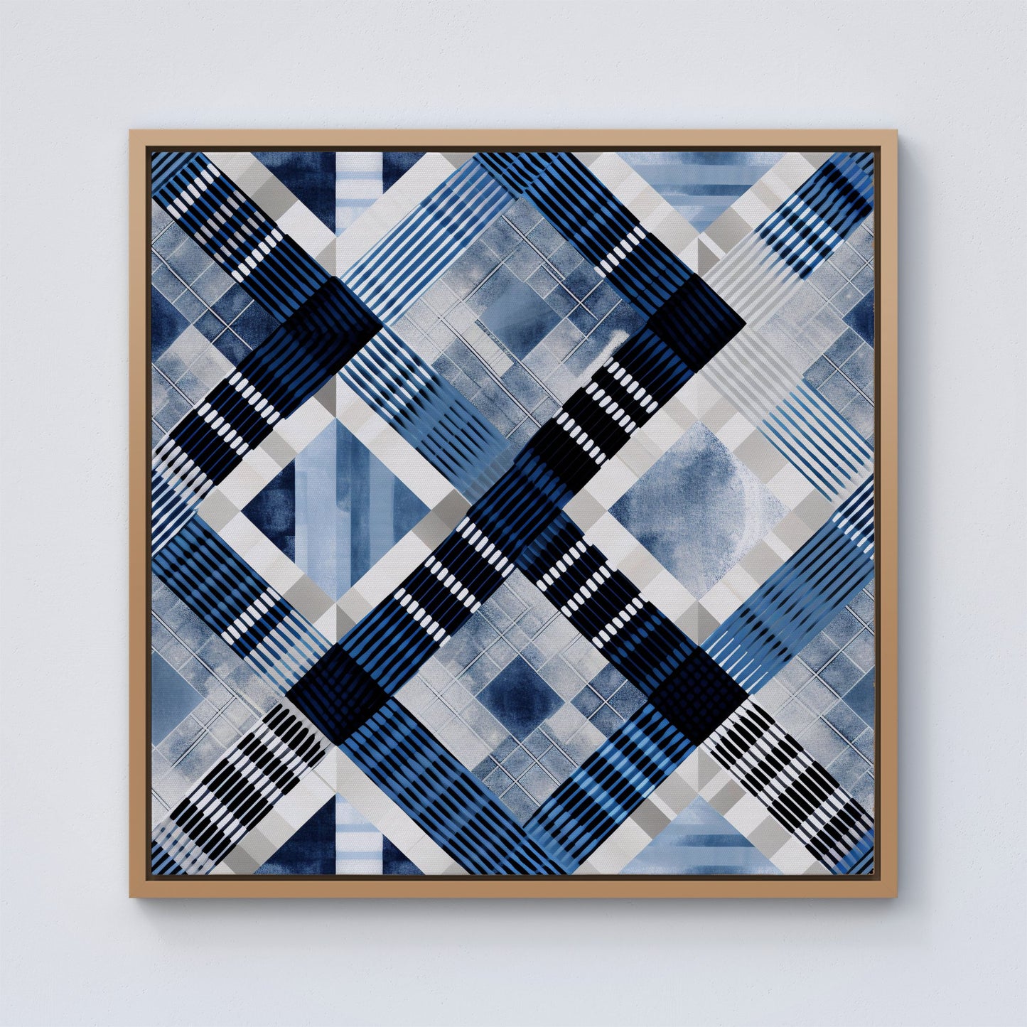 Checkered Square Black And Blue Framed Canvas