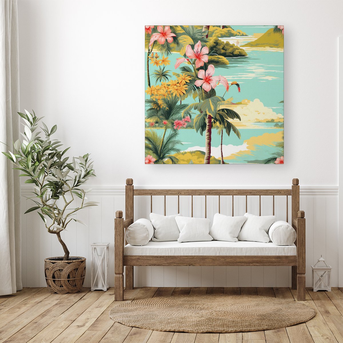 Palm Trees and Hibiscus Canvas