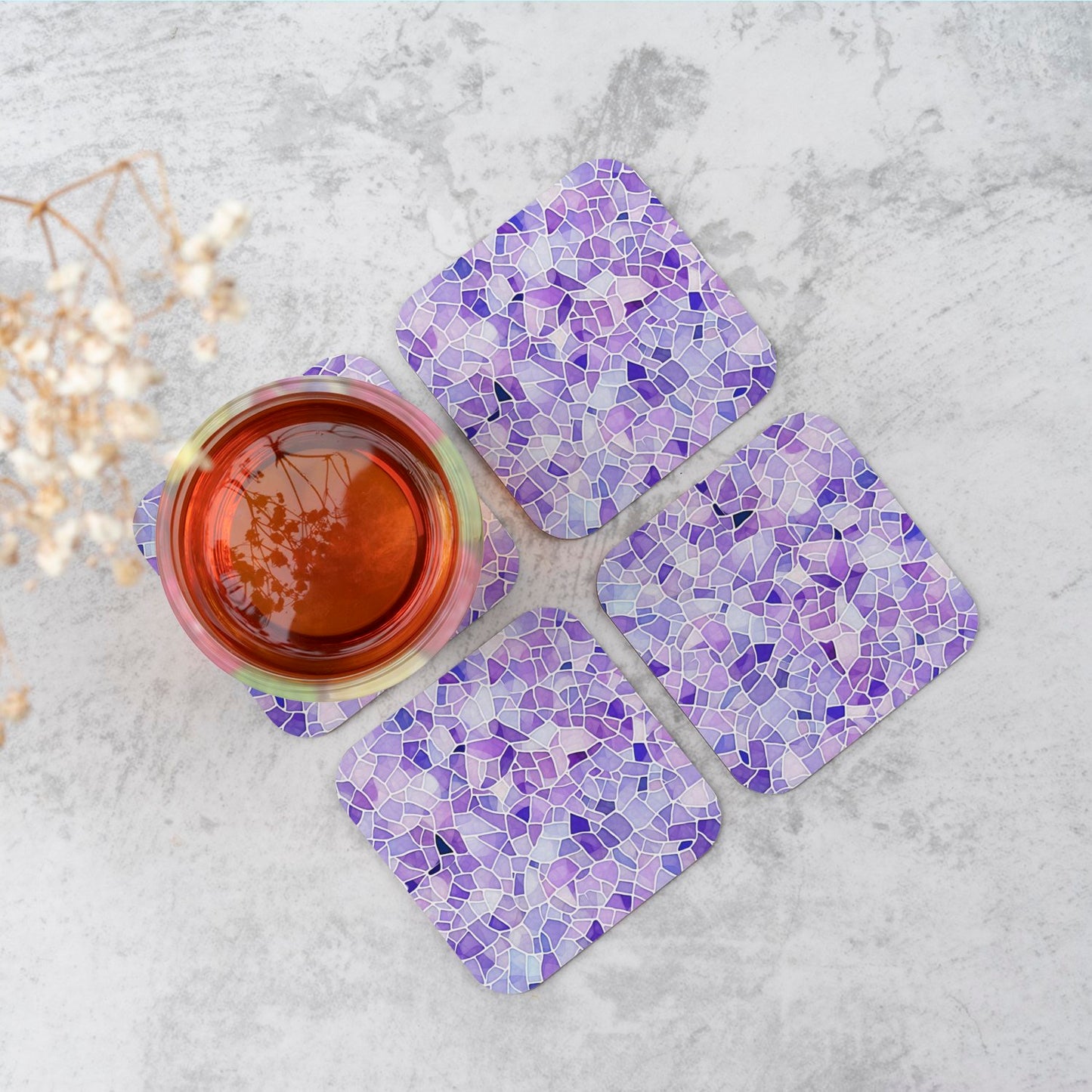 Purple and White Mosaic Design Coasters