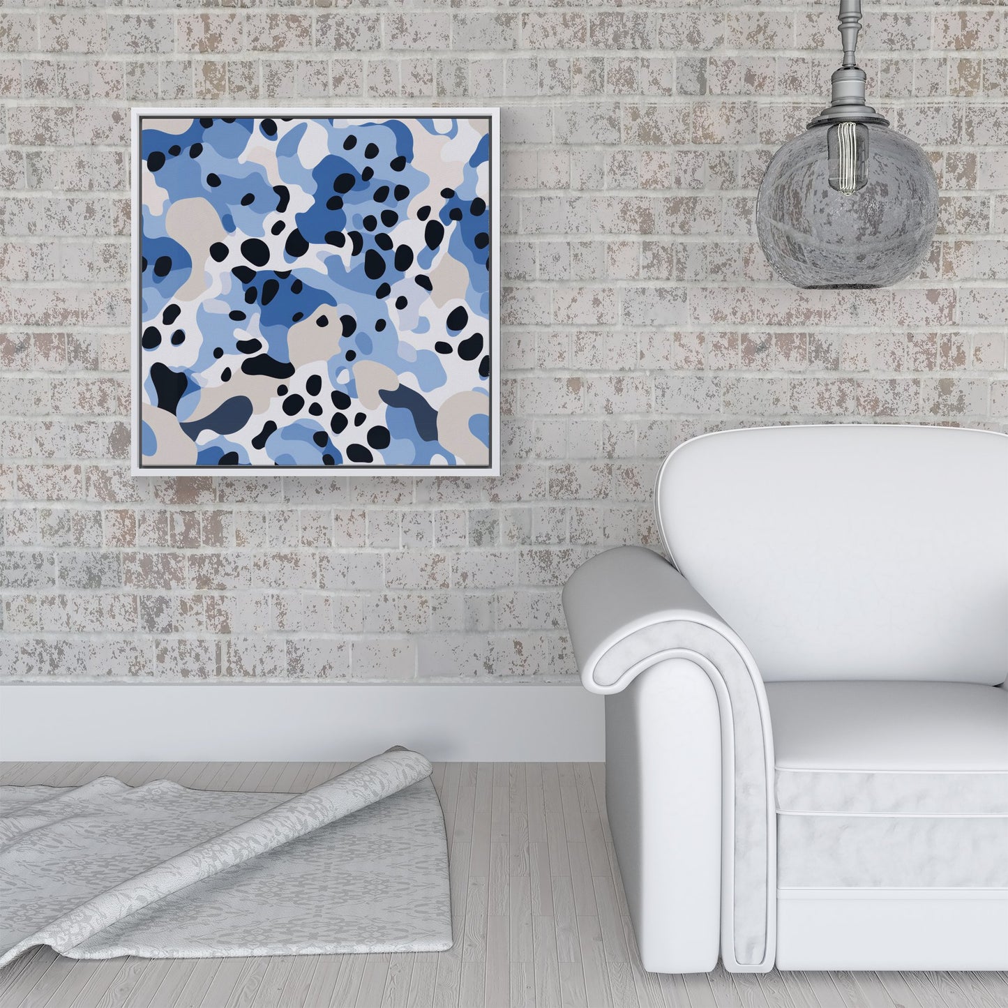 Blue Camouflage Pattern Framed Canvas