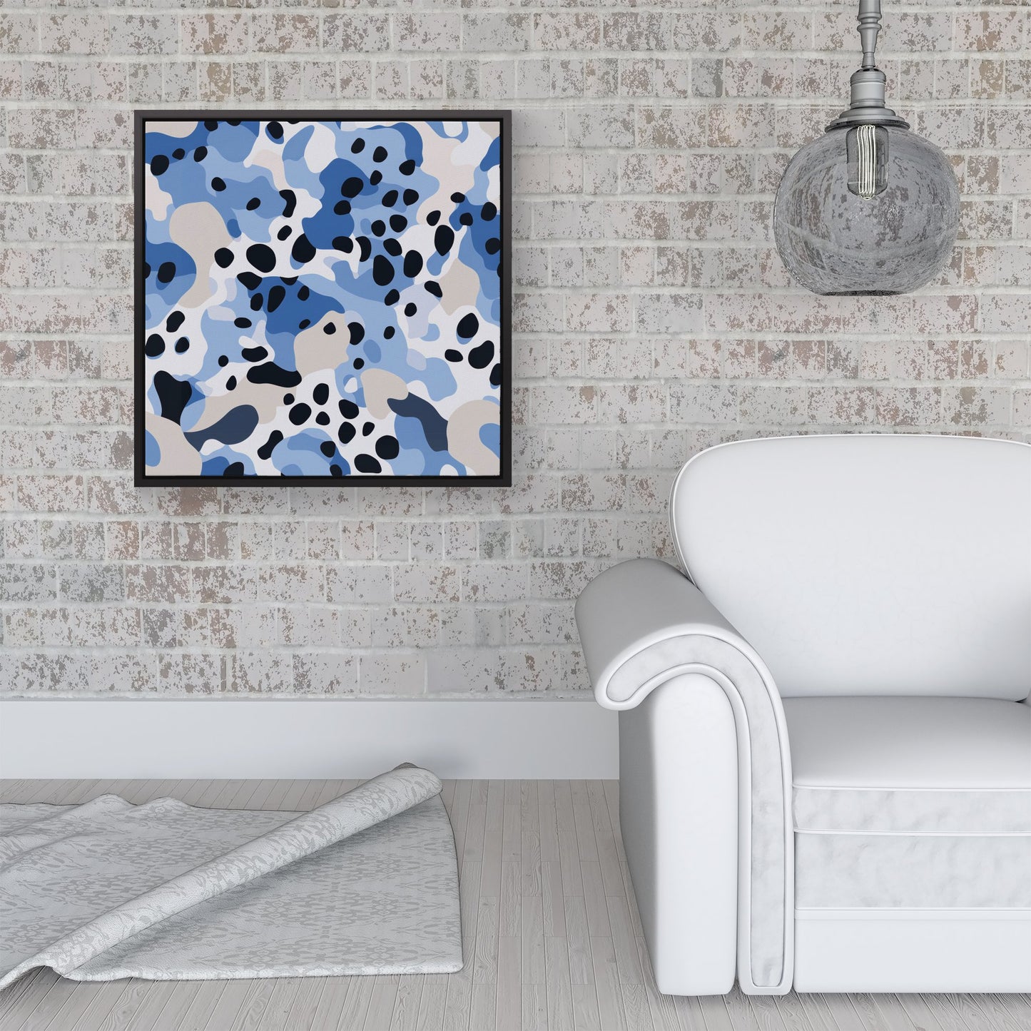 Blue Camouflage Pattern Framed Canvas
