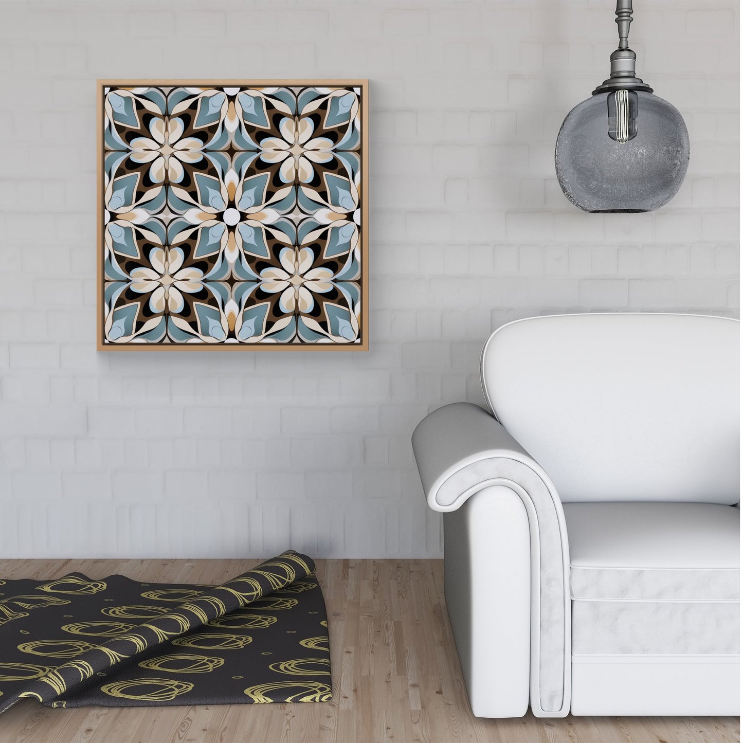 Beige And Brown Abstract Pattern Framed Canvas