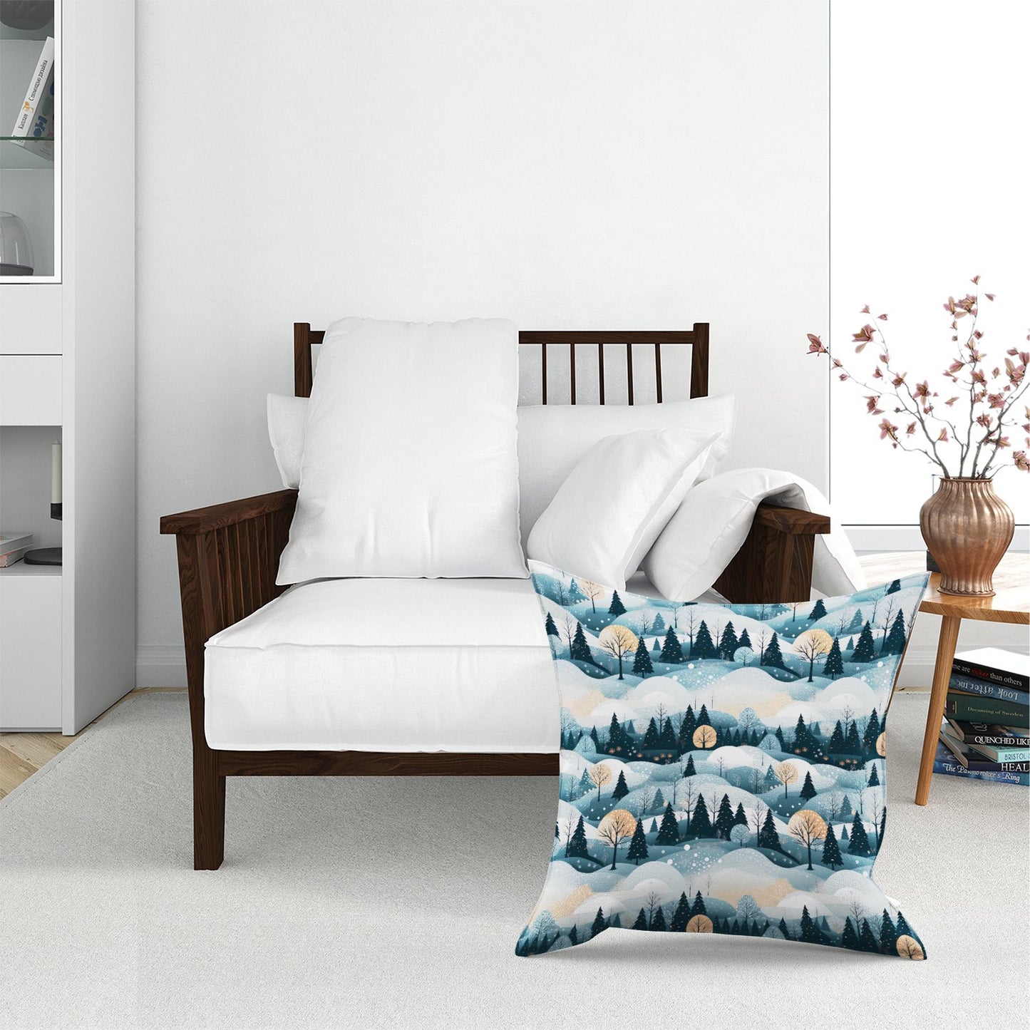 Dreamy Snowy Christmas Scene Floor Cushion