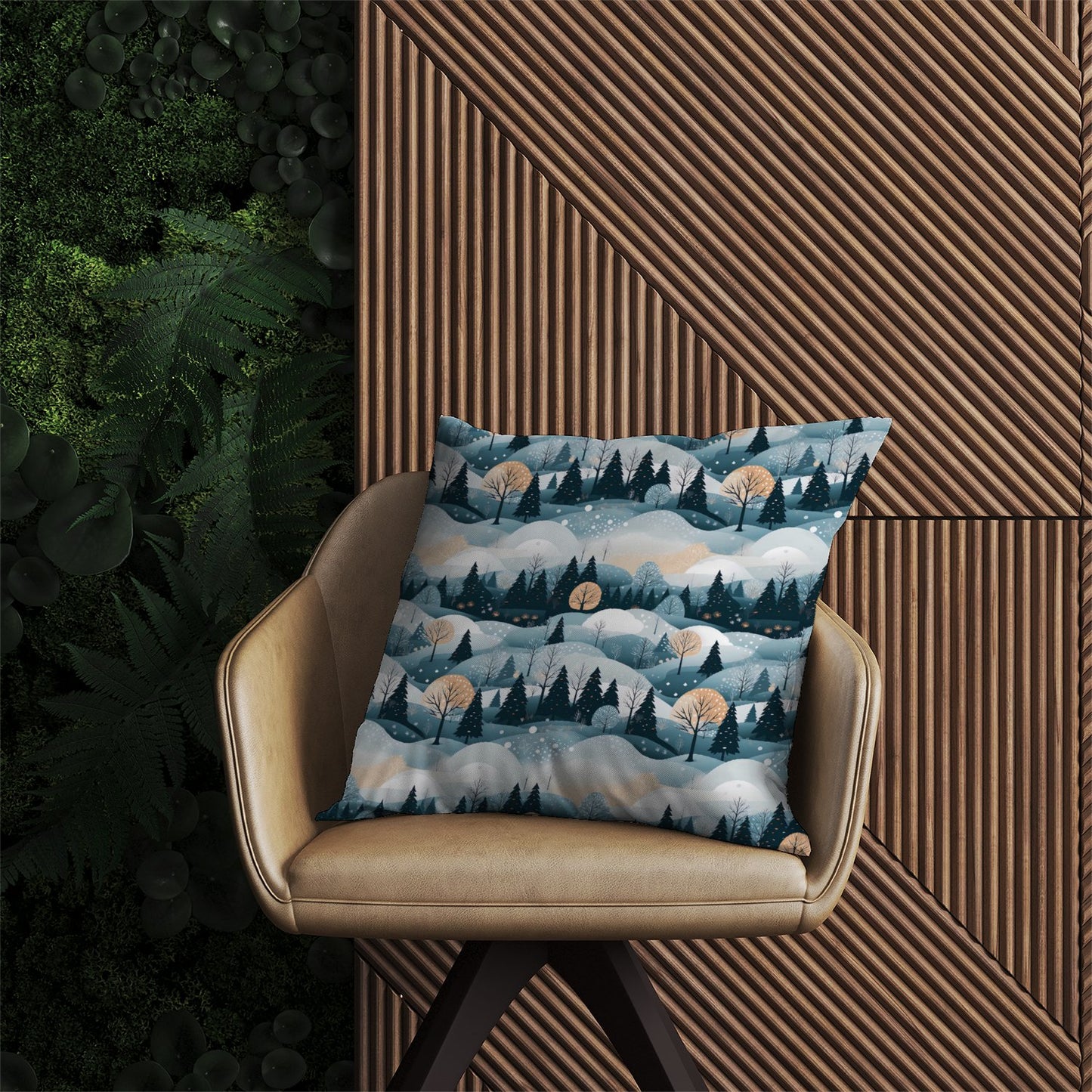 Dreamy Snowy Christmas Scene Outdoor Cushion