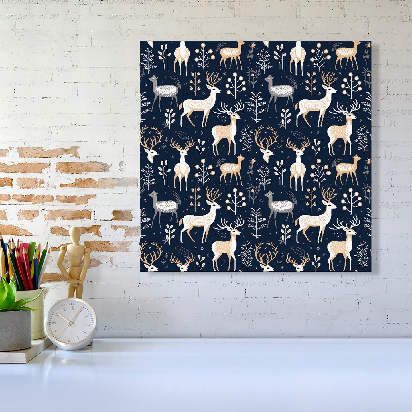 Reindeer, Whimsical, Illustration Pattern Canvas