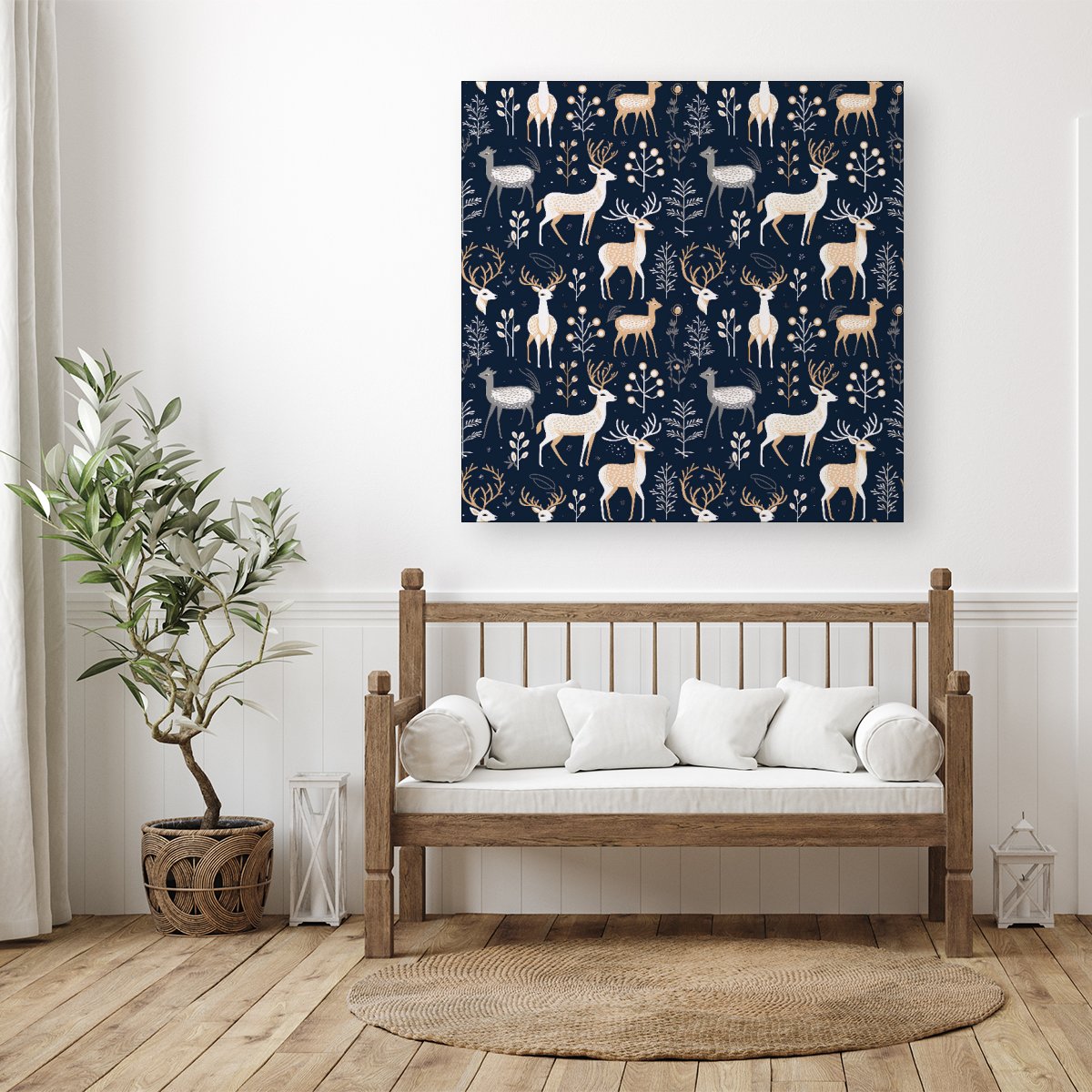 Reindeer, Whimsical, Illustration Pattern Canvas
