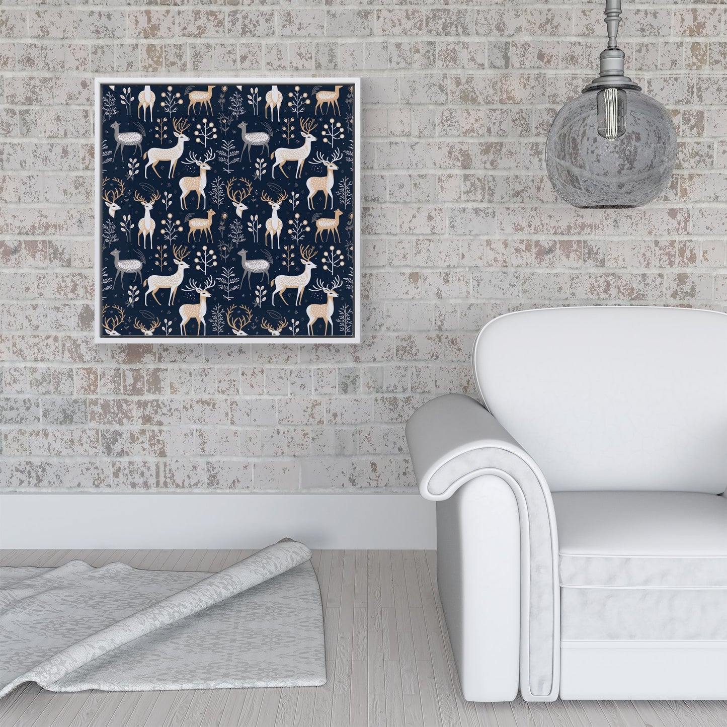 Reindeer, Whimsical, Illustration Pattern Framed Canvas