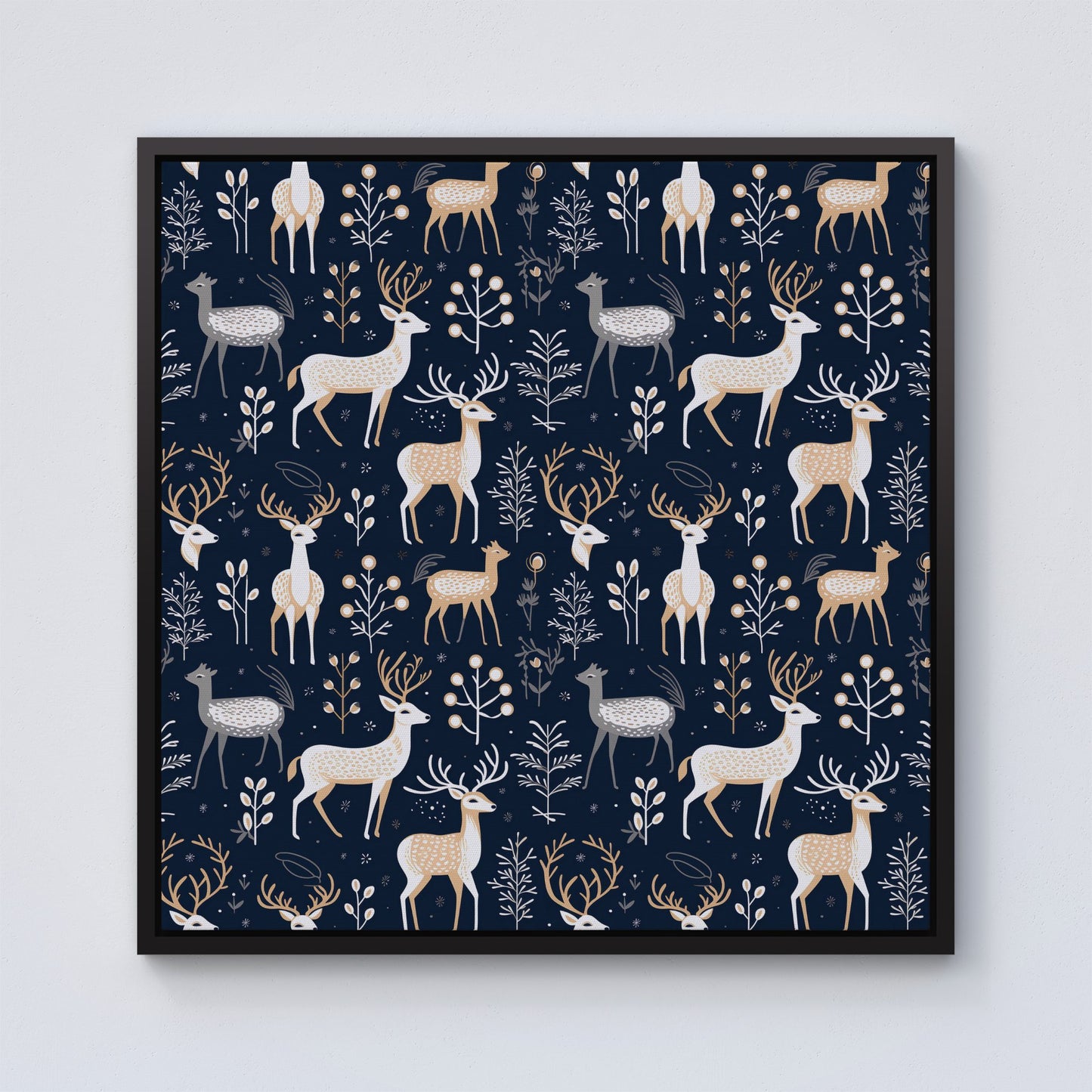 Reindeer, Whimsical, Illustration Pattern Framed Canvas