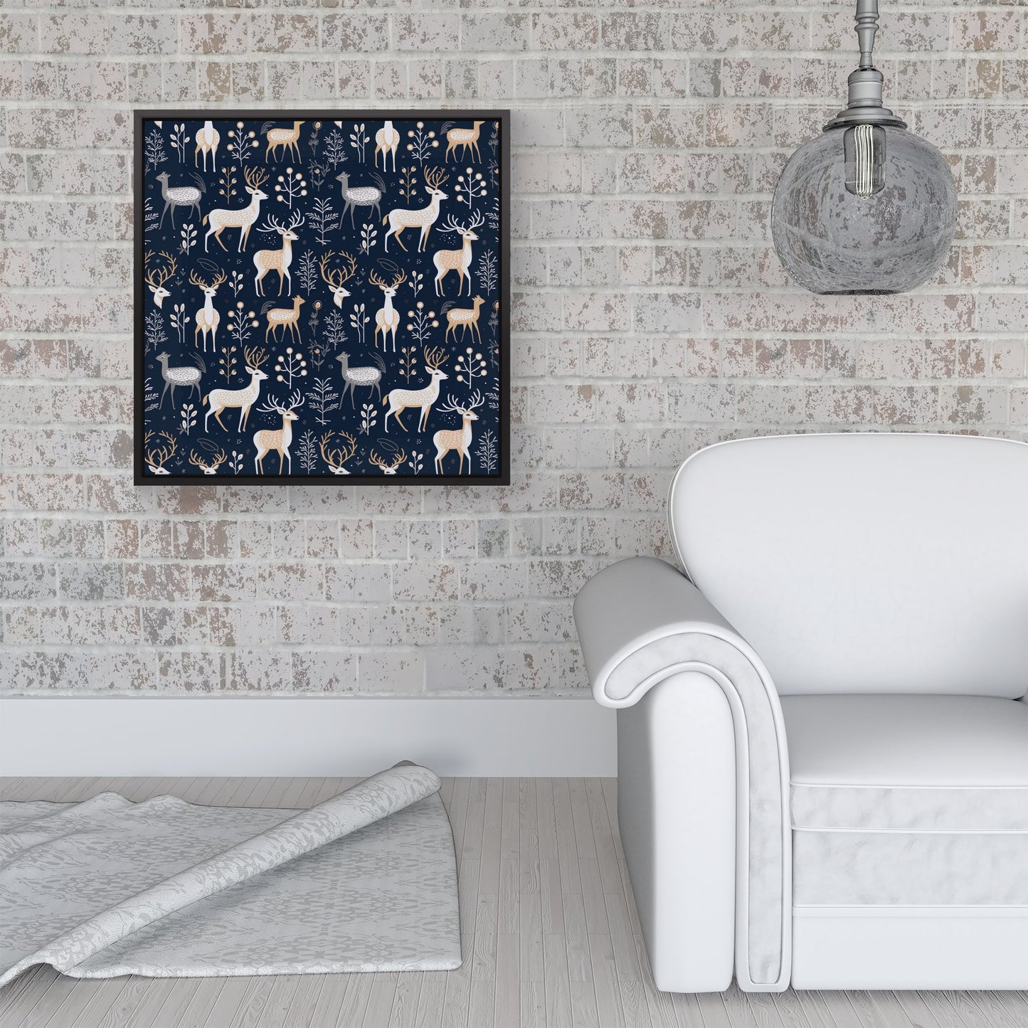 Reindeer, Whimsical, Illustration Pattern Framed Canvas