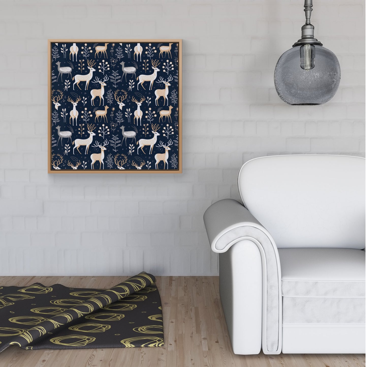 Reindeer, Whimsical, Illustration Pattern Framed Canvas