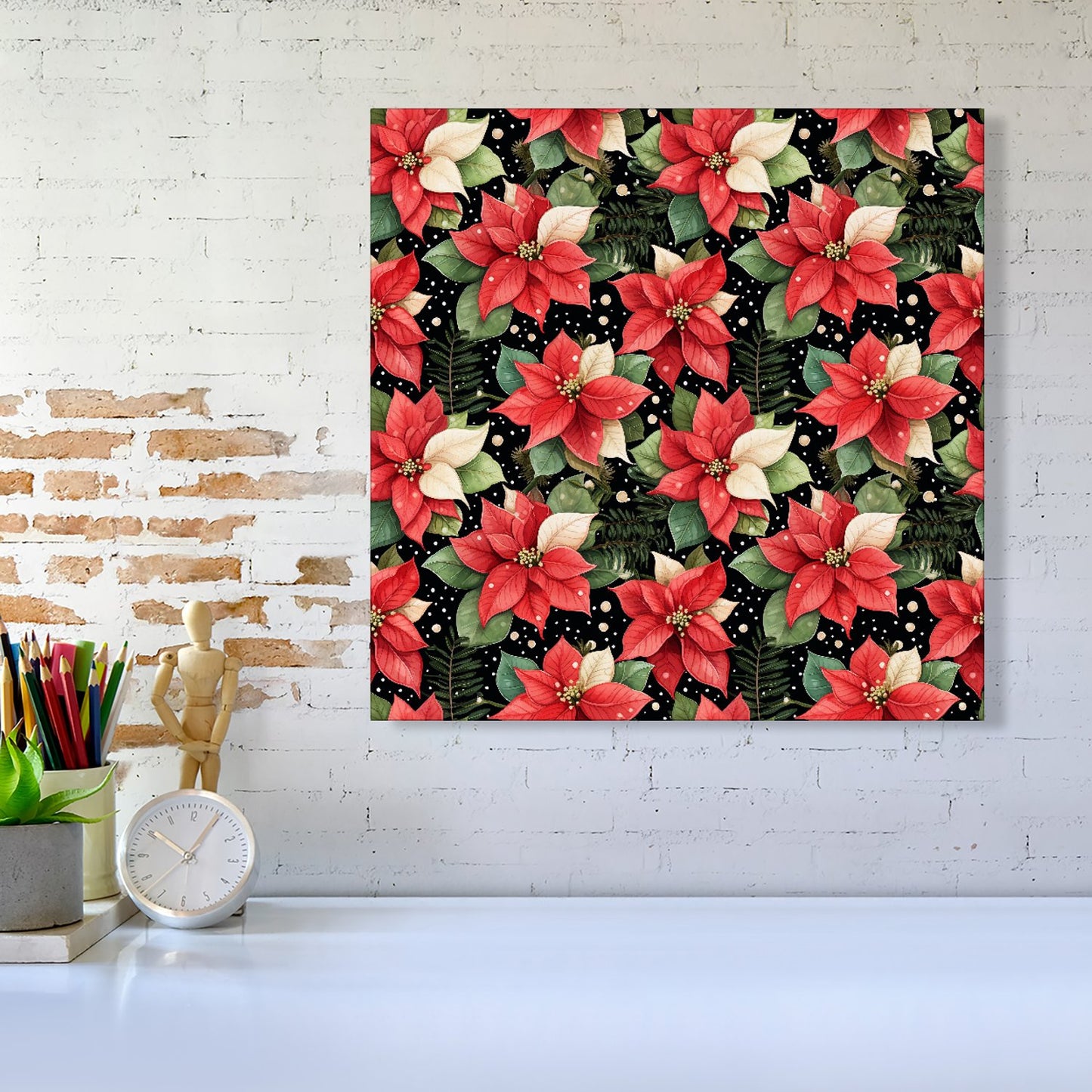 Poinsettia, Watercolor Style Canvas