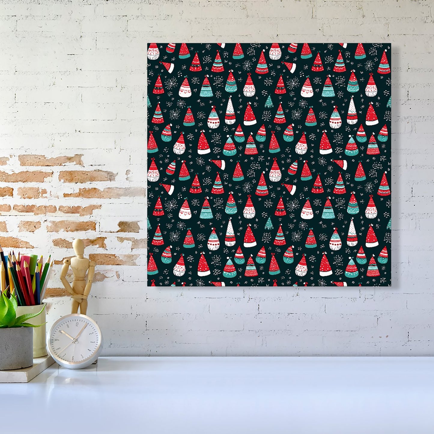 Hand Drawn Cheerful Santa Hats Canvas