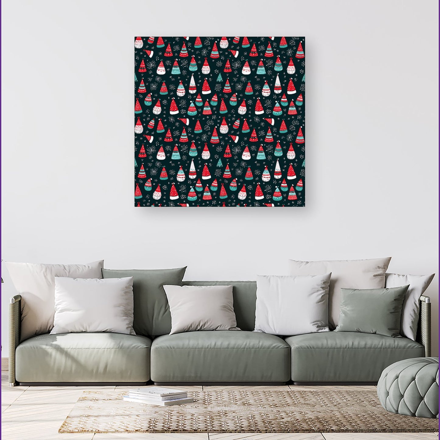 Hand Drawn Cheerful Santa Hats Canvas
