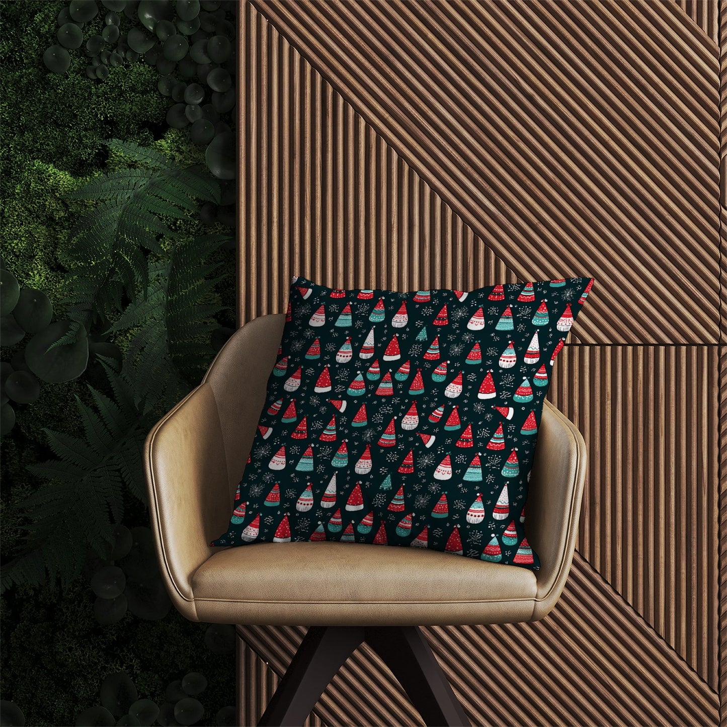 Hand Drawn Cheerful Santa Hats Outdoor Cushion