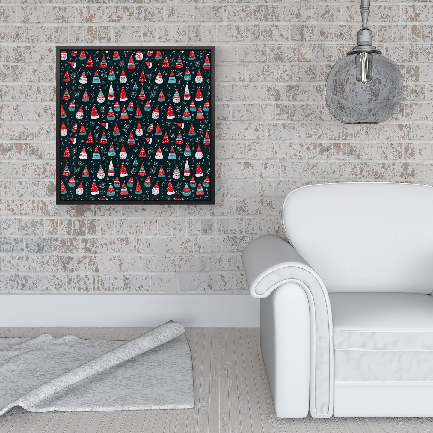 Hand Drawn Cheerful Santa Hats Framed Canvas