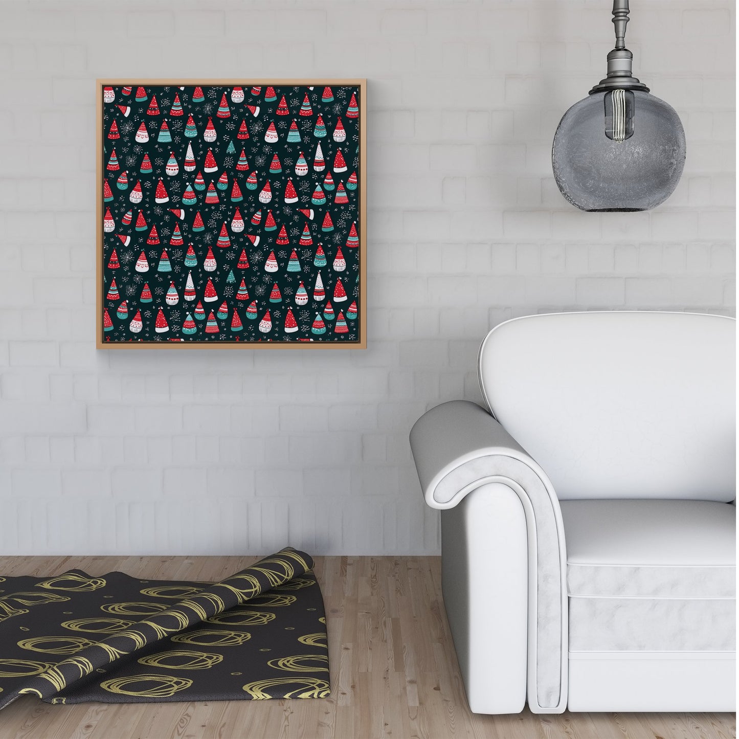 Hand Drawn Cheerful Santa Hats Framed Canvas