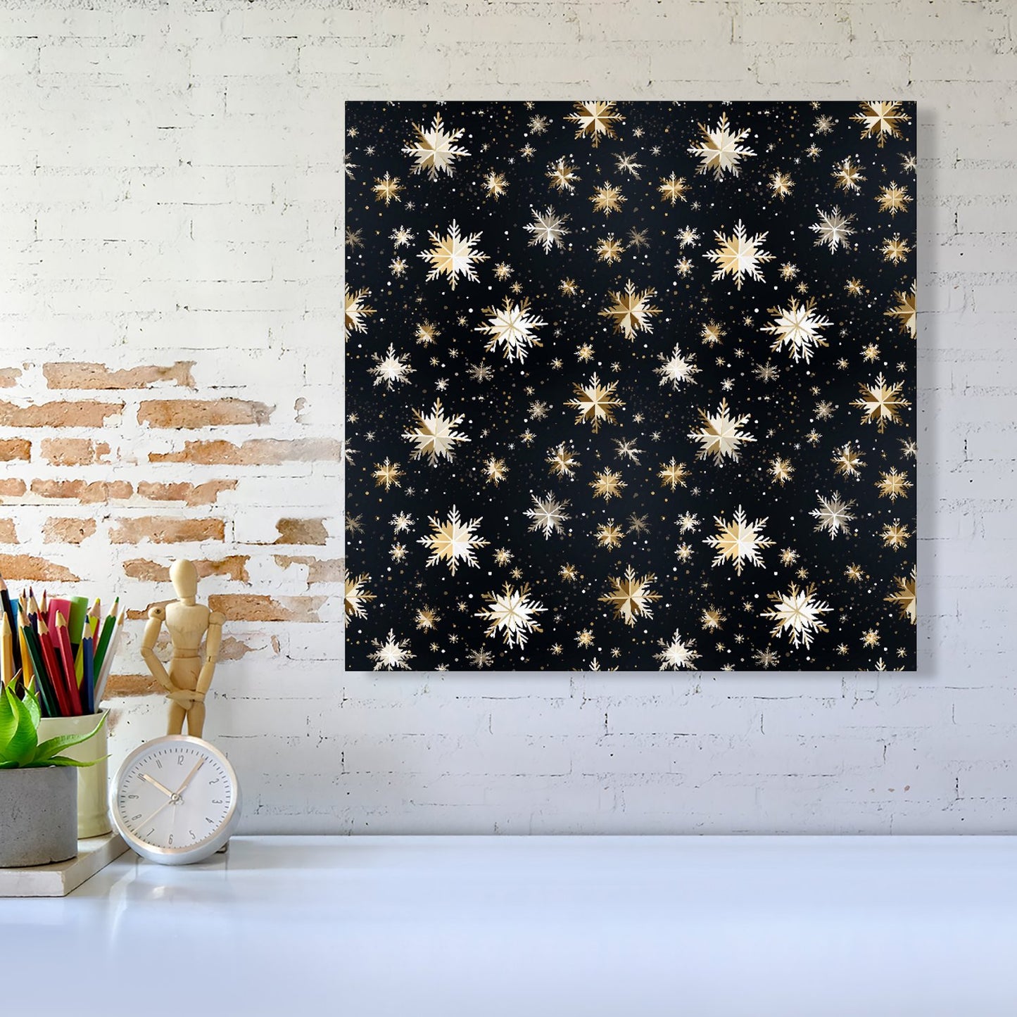 Silver Gold Snowflake Pattern Canvas