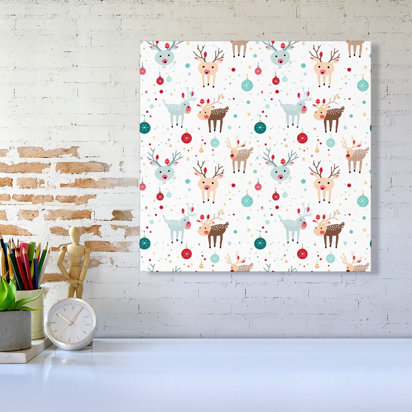 Happy Reindeer With Christmas Lights Canvas