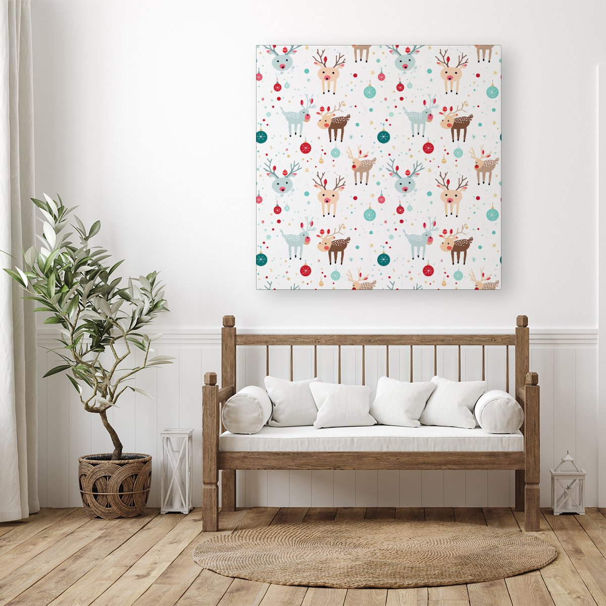 Happy Reindeer With Christmas Lights Canvas