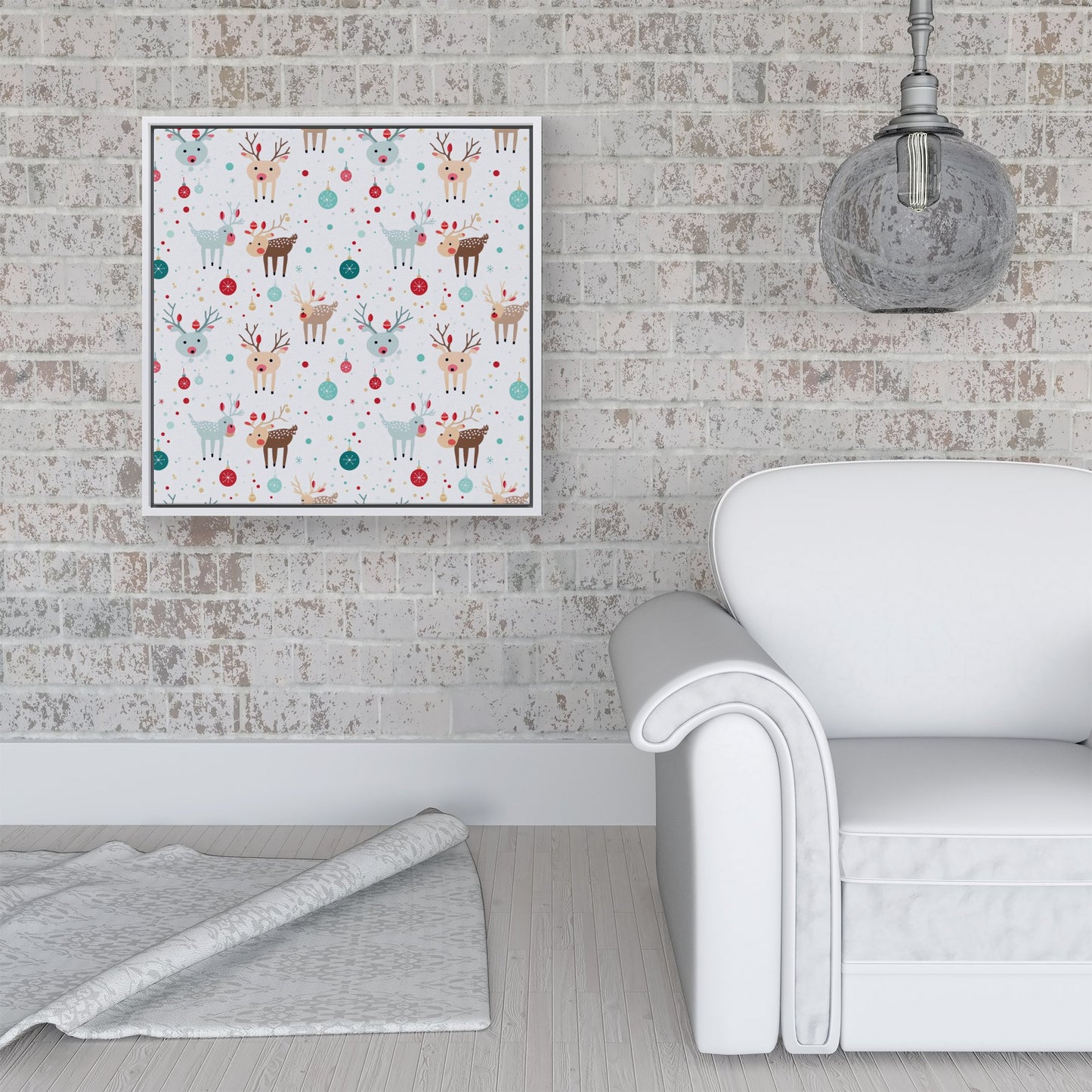 Happy Reindeer With Christmas Lights Framed Canvas