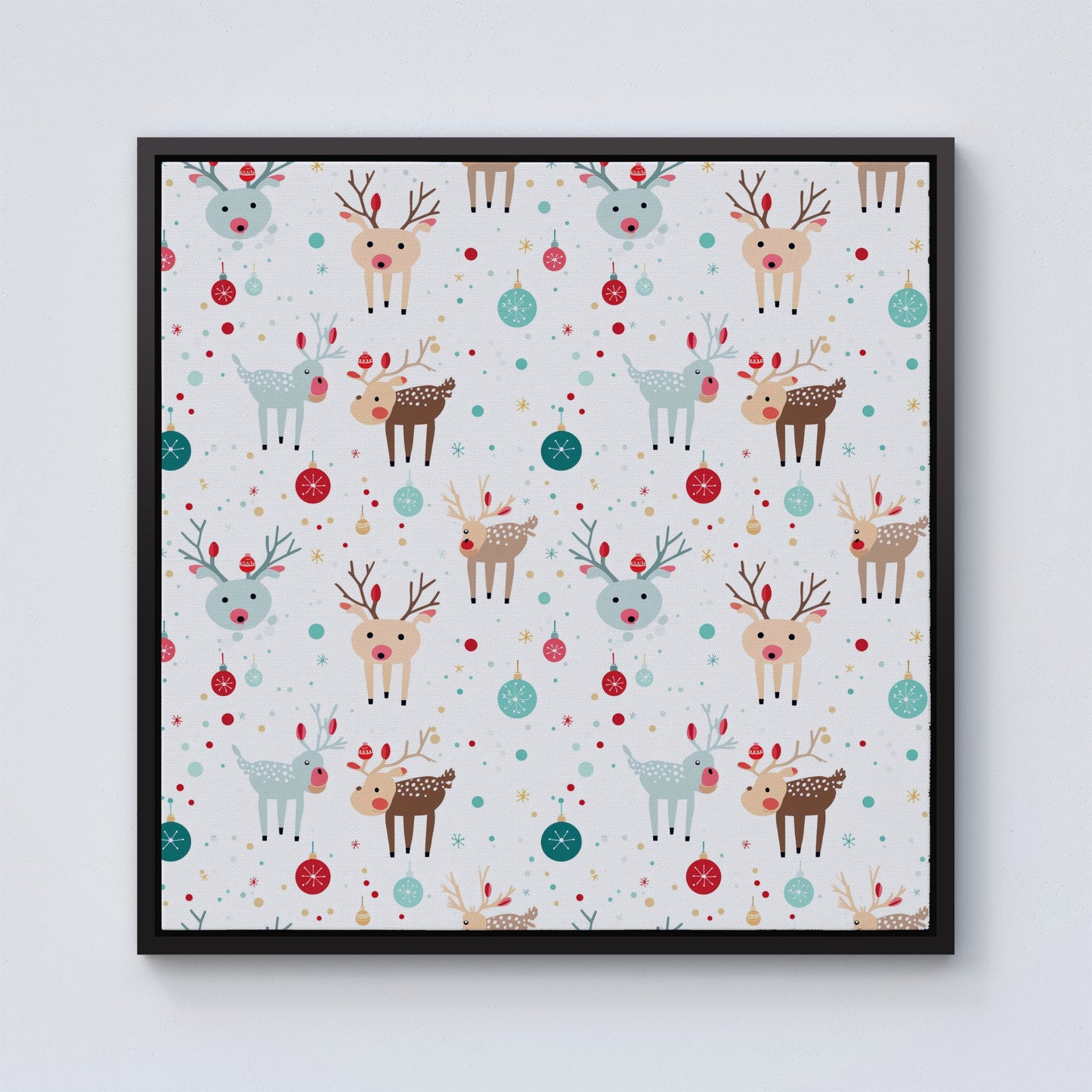 Happy Reindeer With Christmas Lights Framed Canvas